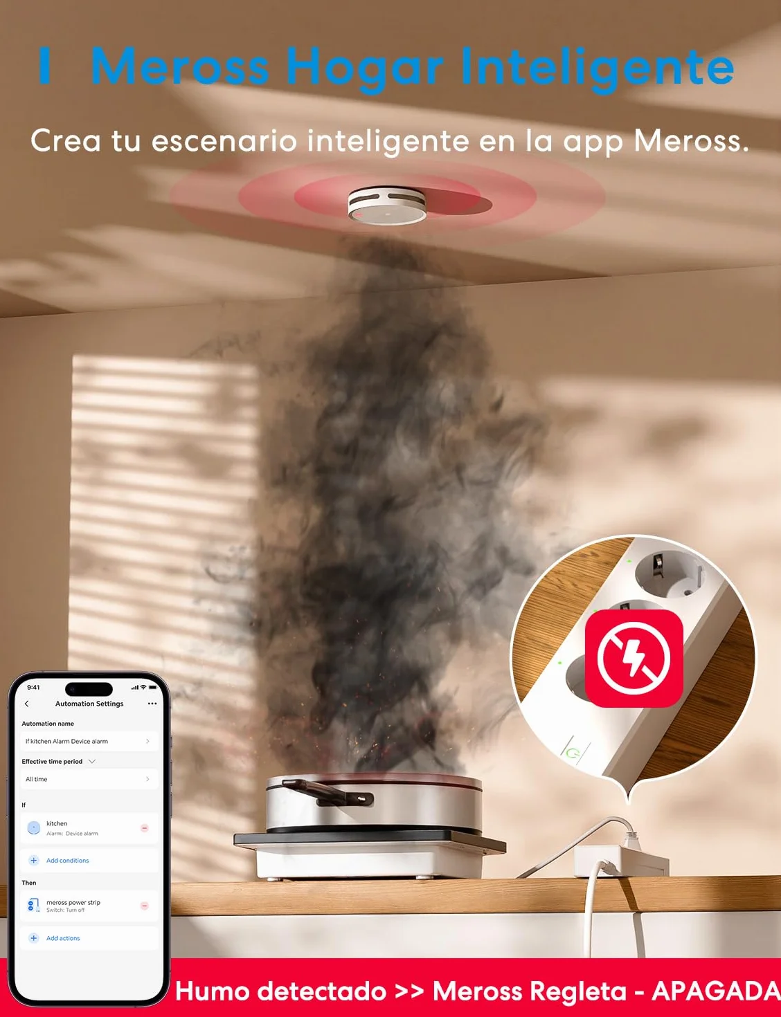 Meross Smart Detector de Humo WiFi, Alarma de Incendios con Doble Sensor Óptico, Notificación App, 33 mm, 1 Unidad