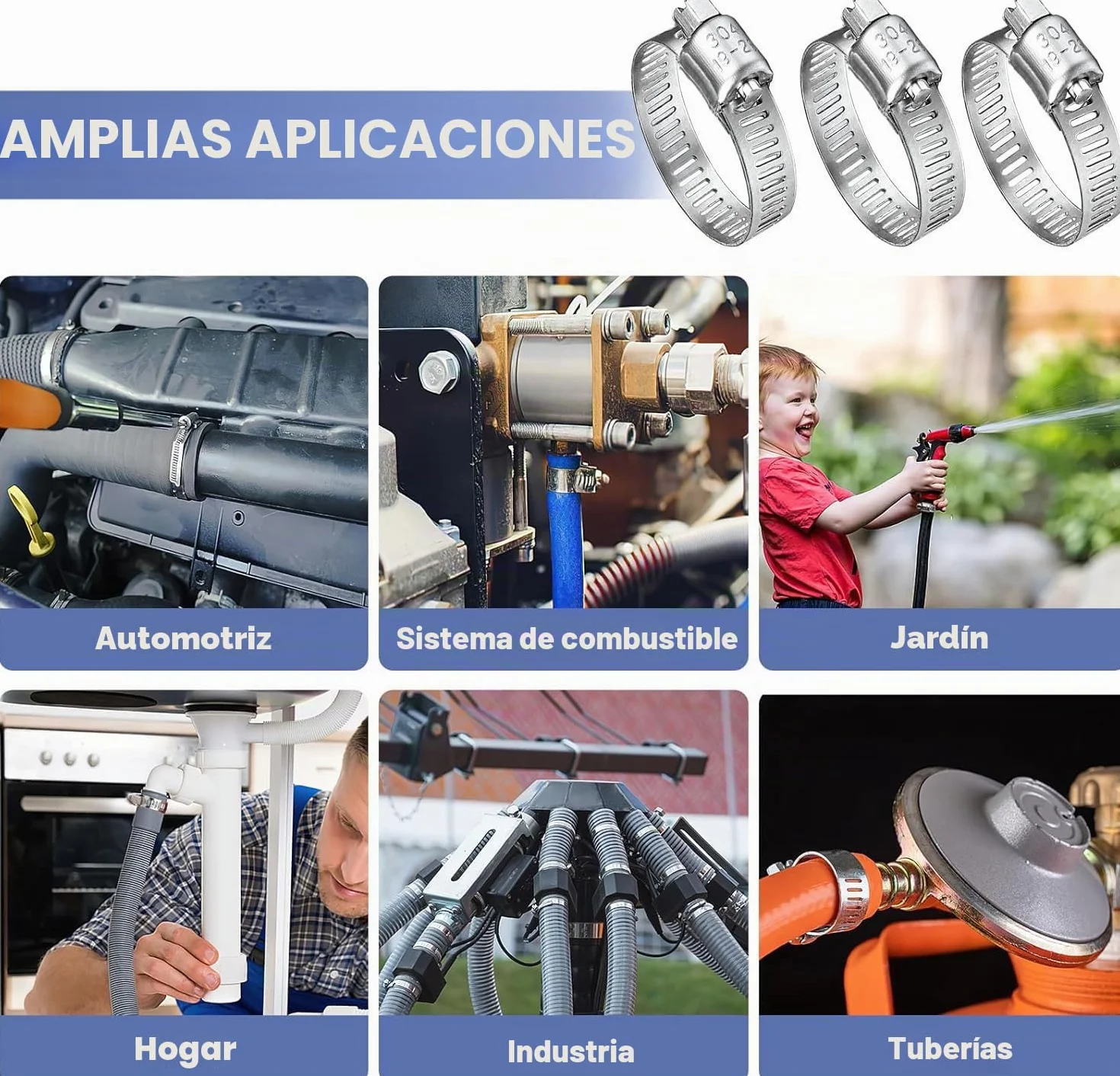 Abrazaderas de Tubería Acero Inoxidable 304, Juego de Abrazaderas de Manguera Ajustables 8-44 mm, 101 Piezas