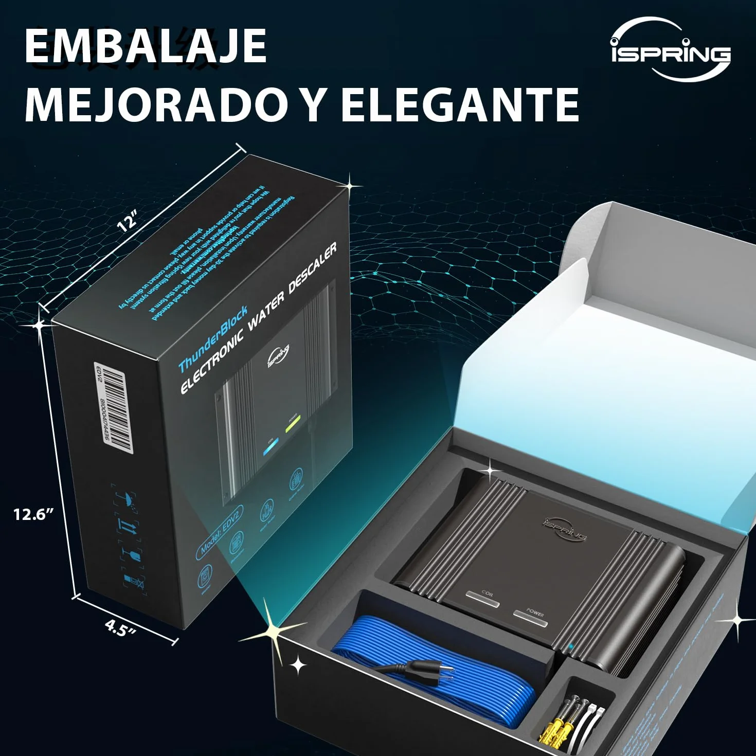 iSpring EDV2 Descalcificador de Agua para Toda la Casa, Alternativa Electrónica Sin Sal, Aleación, Reduce Cal