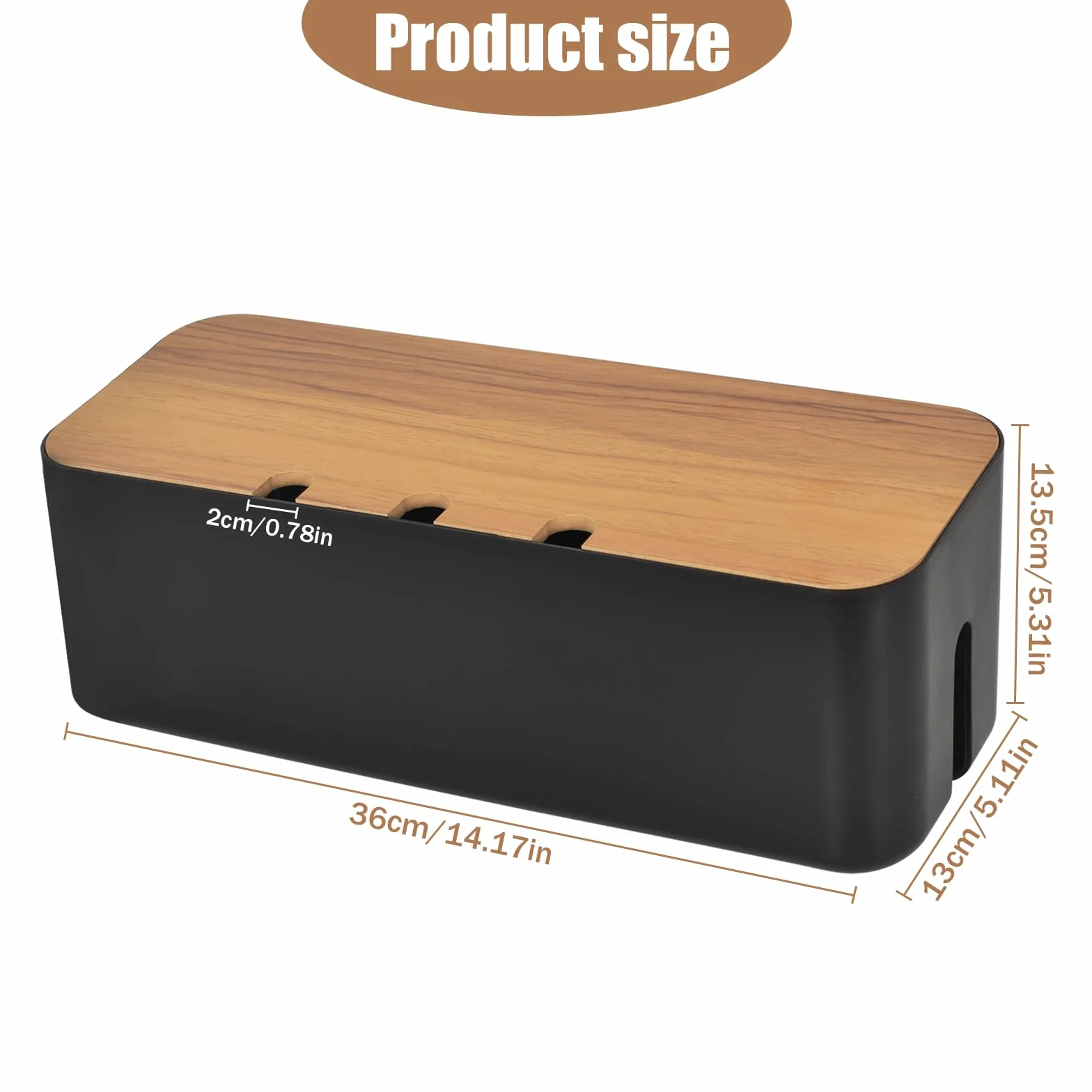 Caja organizadora de cables grande negra con tapa de madera para guardar accesorios y regletas de enchufe para televisores y escritorios en casa y oficina