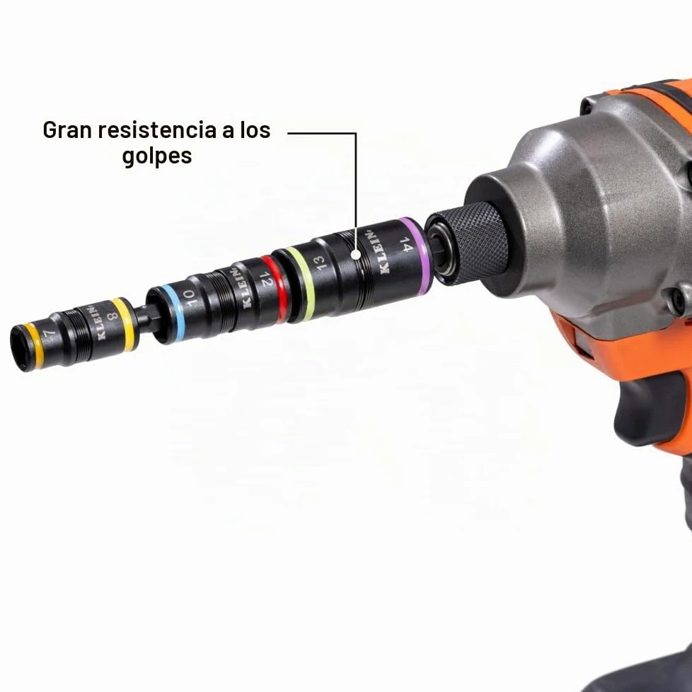 Klein Tools 32933M | Juego de vasos impact 6 en 1 métricos | Medidas 7 8 10 12 13 14 mm | Herramienta profesional para atornilladores de impacto