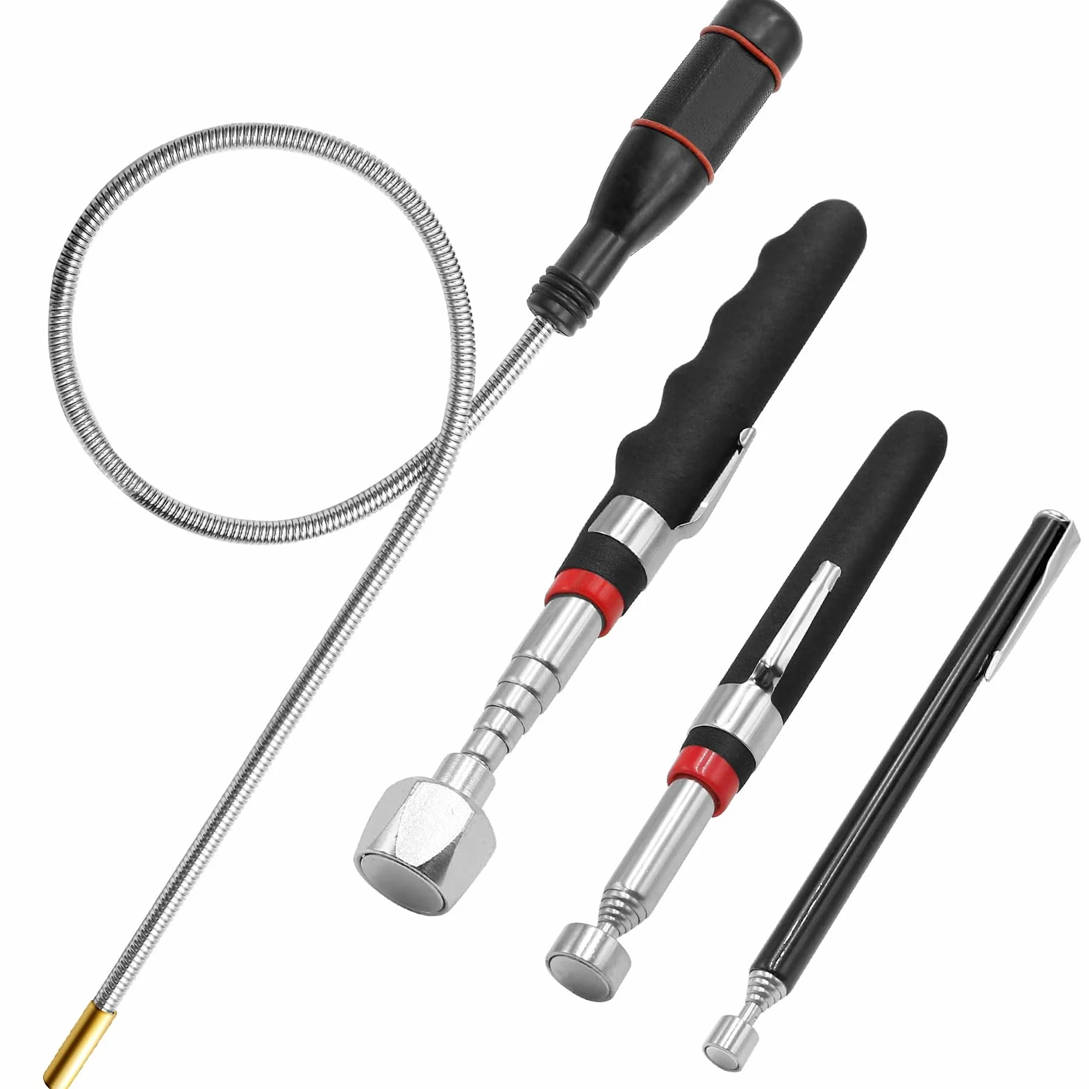 4 Piezas Recogedor Magnético Telescópico, Herramientas de Recogida Iman Flexible, Herramientas Magnéticas Telescópicas para recoger tornillos y tuercas y otros objetos metálicos (1.5LB 3LB 5LB 16LB)