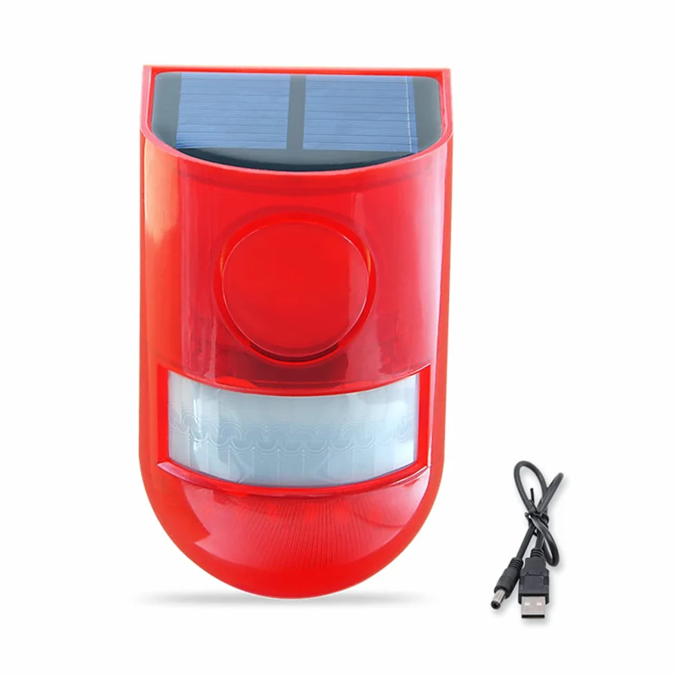 ThreeH Luz Solar de Alarma con Detector de Movimiento Mando a Distancia IP65 Luz Solar de Alarma 4 Modos de Trabajo 110dB Sonido Fuerte Luz de Sirena de Seguridad