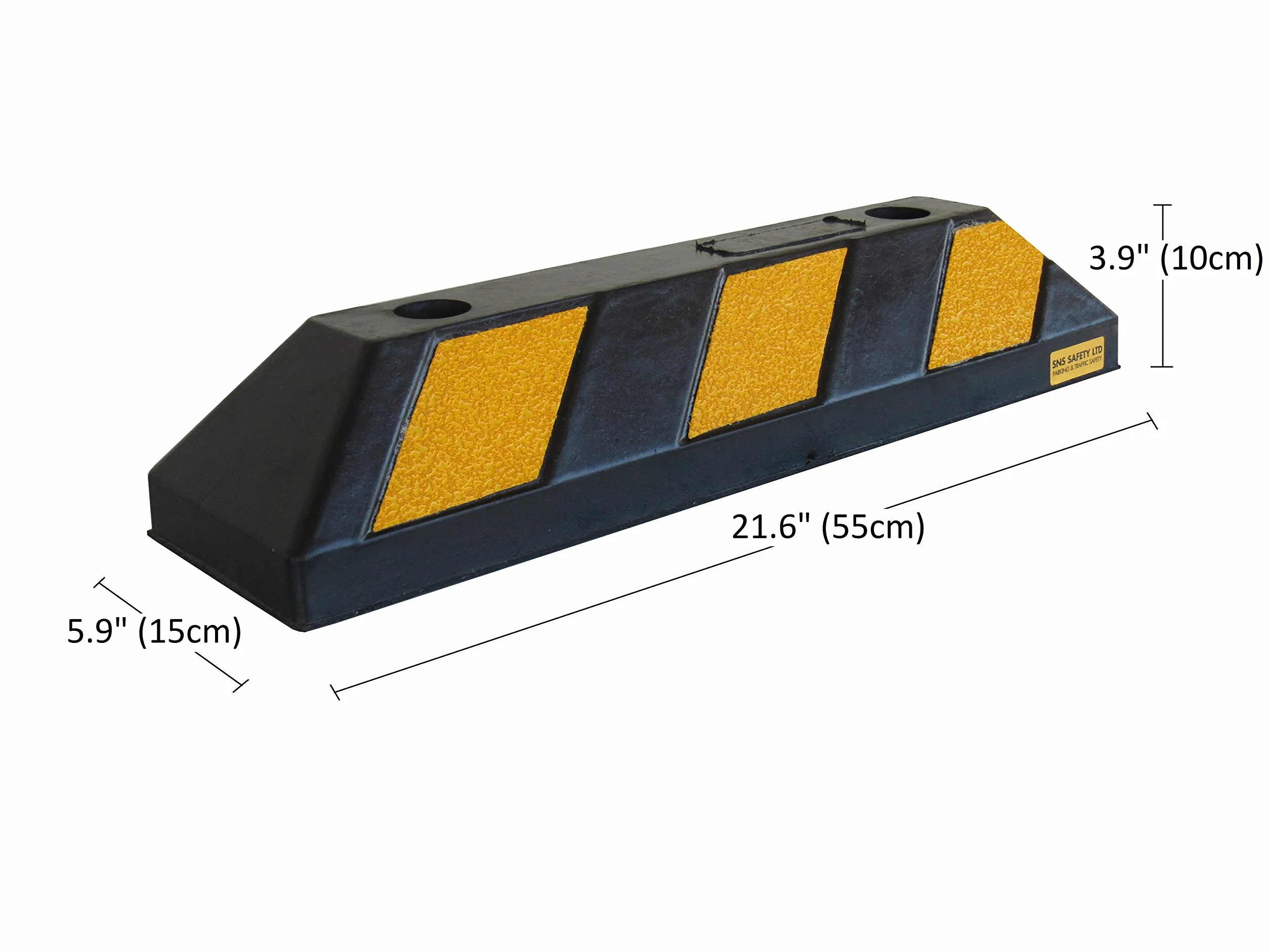 Tope Rueda de Goma Para Estacionar y Garajes, Negro Amarillo, 55x15x10 cm (Paquete de 1)