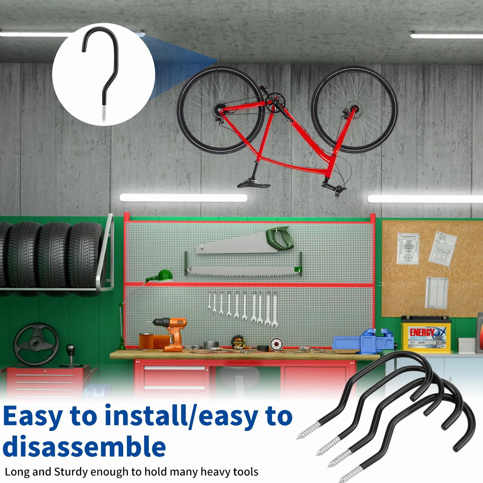 Ganchos para Bicicletas para Pared, Atornillar en Garaje, Almacenamiento para Herramientas y Equipos Deportivos
