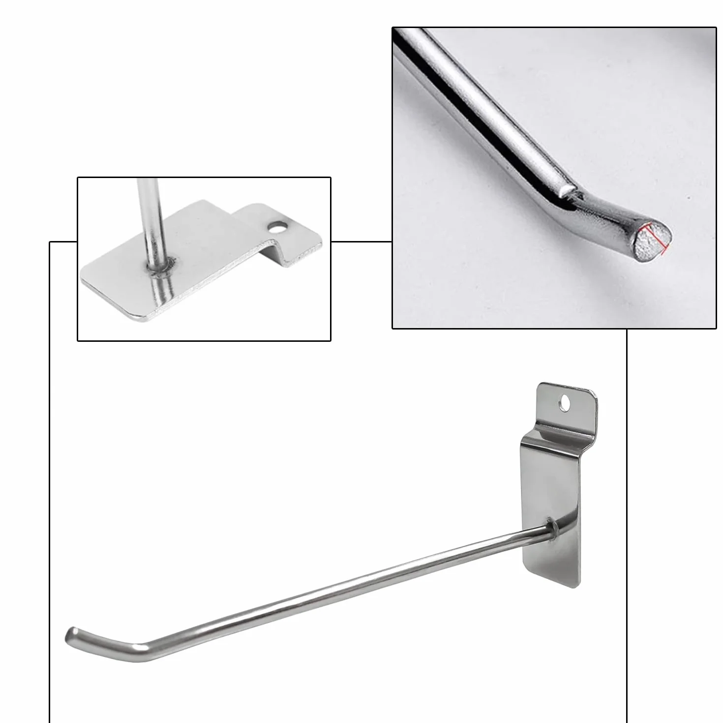 100 ganchos de pared de tablilla de 30 cm ganchos de panel de exhibición de pared de listones de 4.2 mm de grosor gancho de metal para colgar en la pared, garaje, tienda minorista
