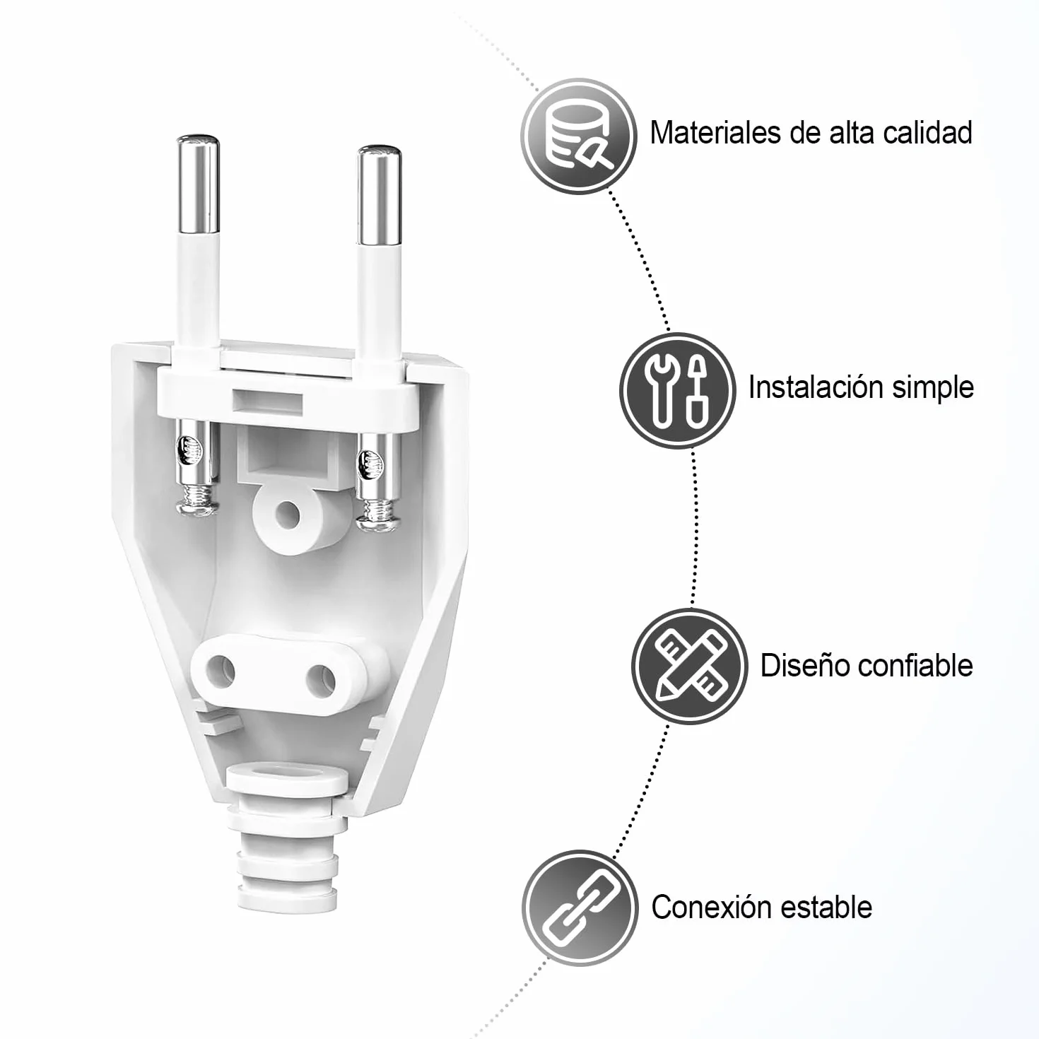 Enchufe Europeo Plano Schuko 250V 2.5A Blanco, Clavija Eléctrica Macho para Instalar o Reemplazar
