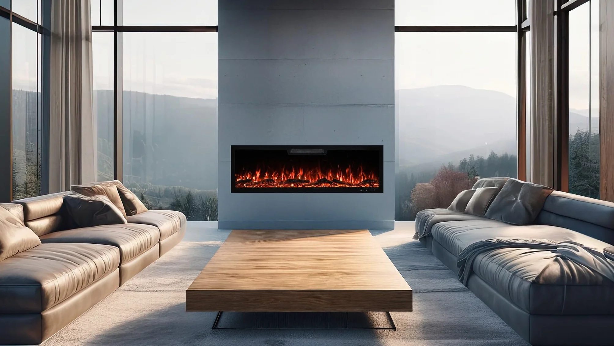AFLAMO Chimenea Eléctrica LED Elite 153, Montaje en Pared, Efecto de Llama Multicolor, con Sonido y Calefacción (153x45x13)