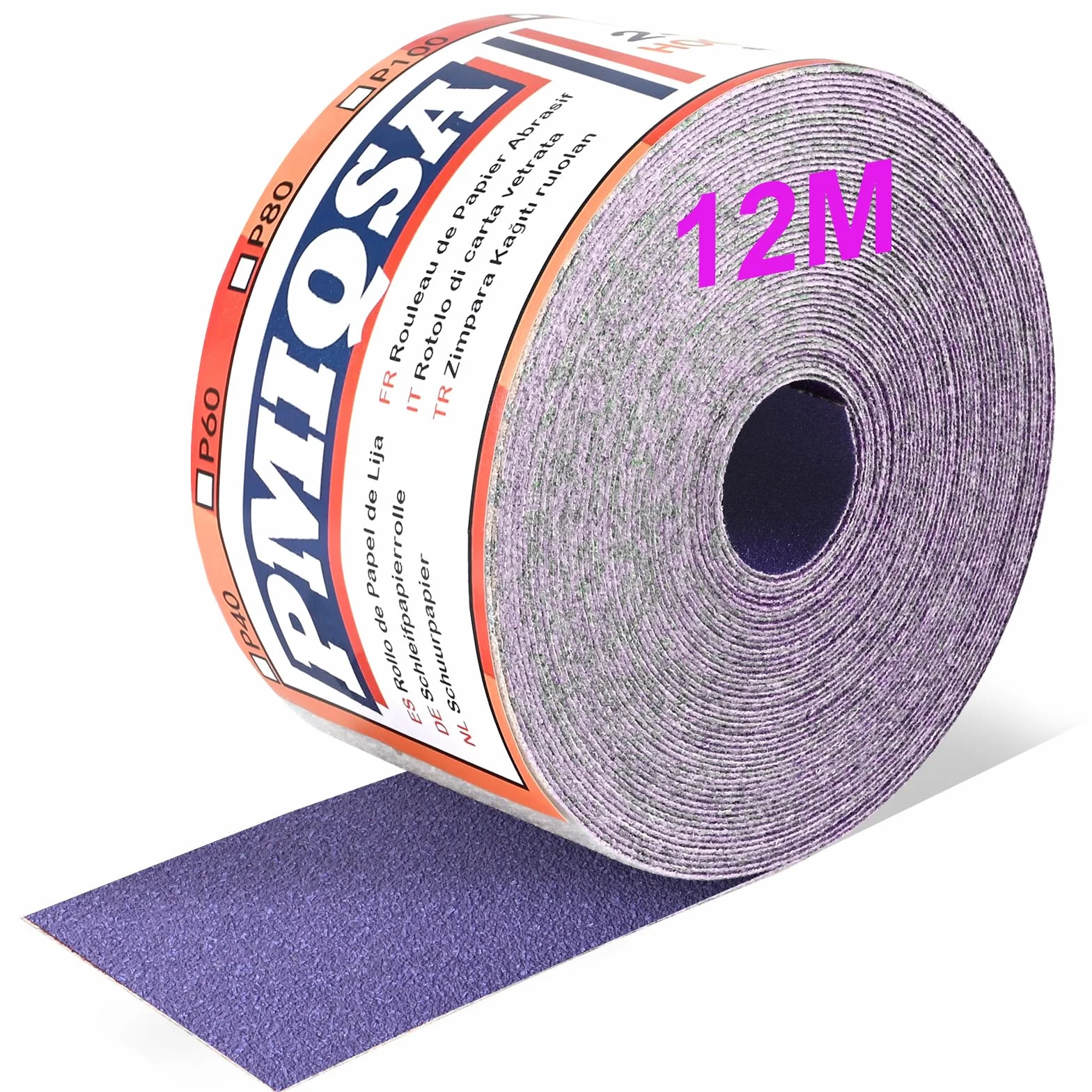 Rollo De Papel De Lija Con Gancho Y Bucle, 12m X 70mm, Grano 40, Papel De Lija De Cerámica, Adecuado Para AutomocióN, Lijado De Madera Y Metalurgia(Cerámica)