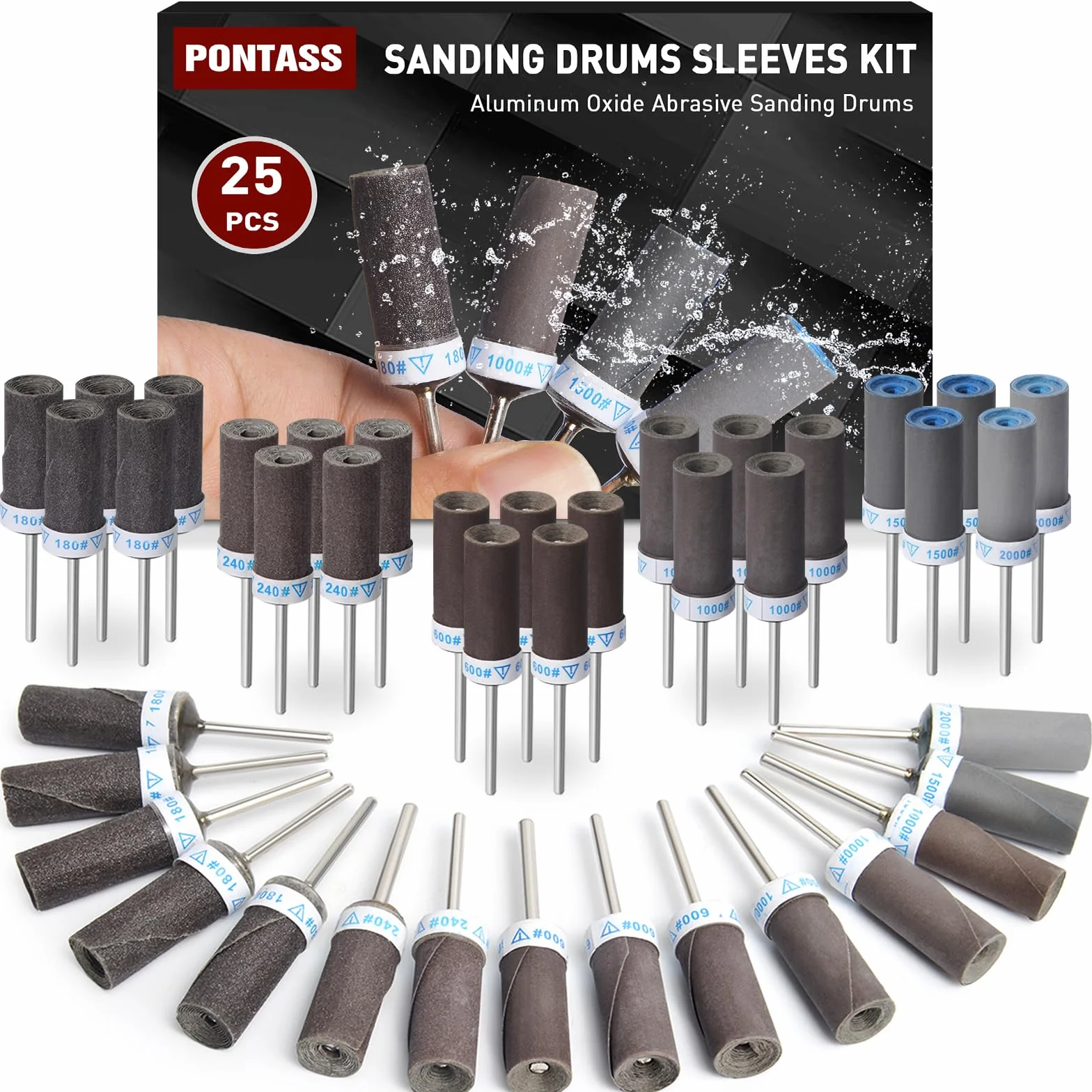 Tambores de Lijado para Dremel, Mangas de Lijado con Vástago 3 mm Cilindros de Lijado,180/240/600/1000/1500/2000 Granos Lija Accesorios Lijas de Tambor para Lijado Y Eliminación de Óxido En Metales