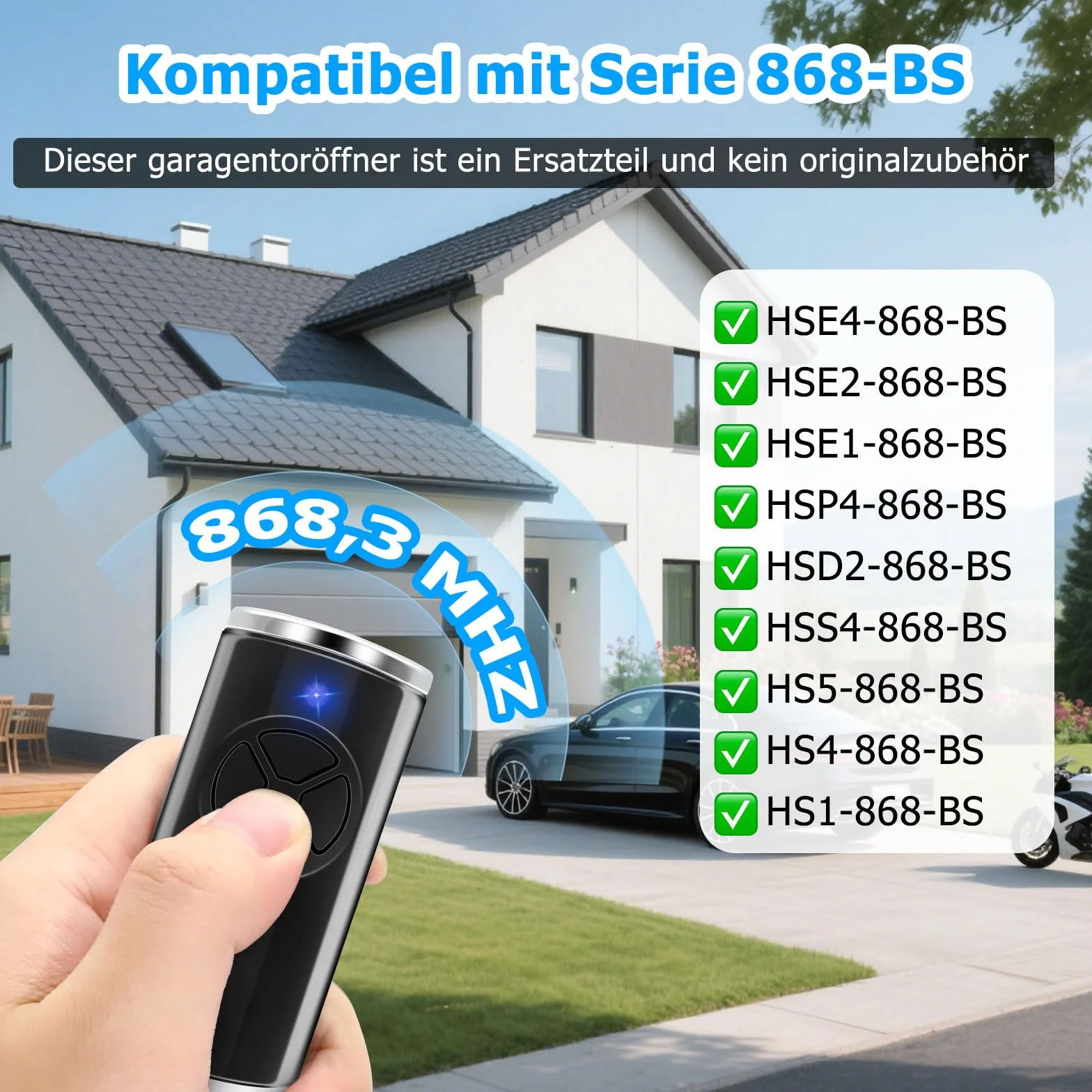 2 unidades de repuesto para hse4-868-bs, abridor de puerta de garaje 868,3 MHz 4 canales compatible con hse4-868-bs, hse2-868-bs (negro)