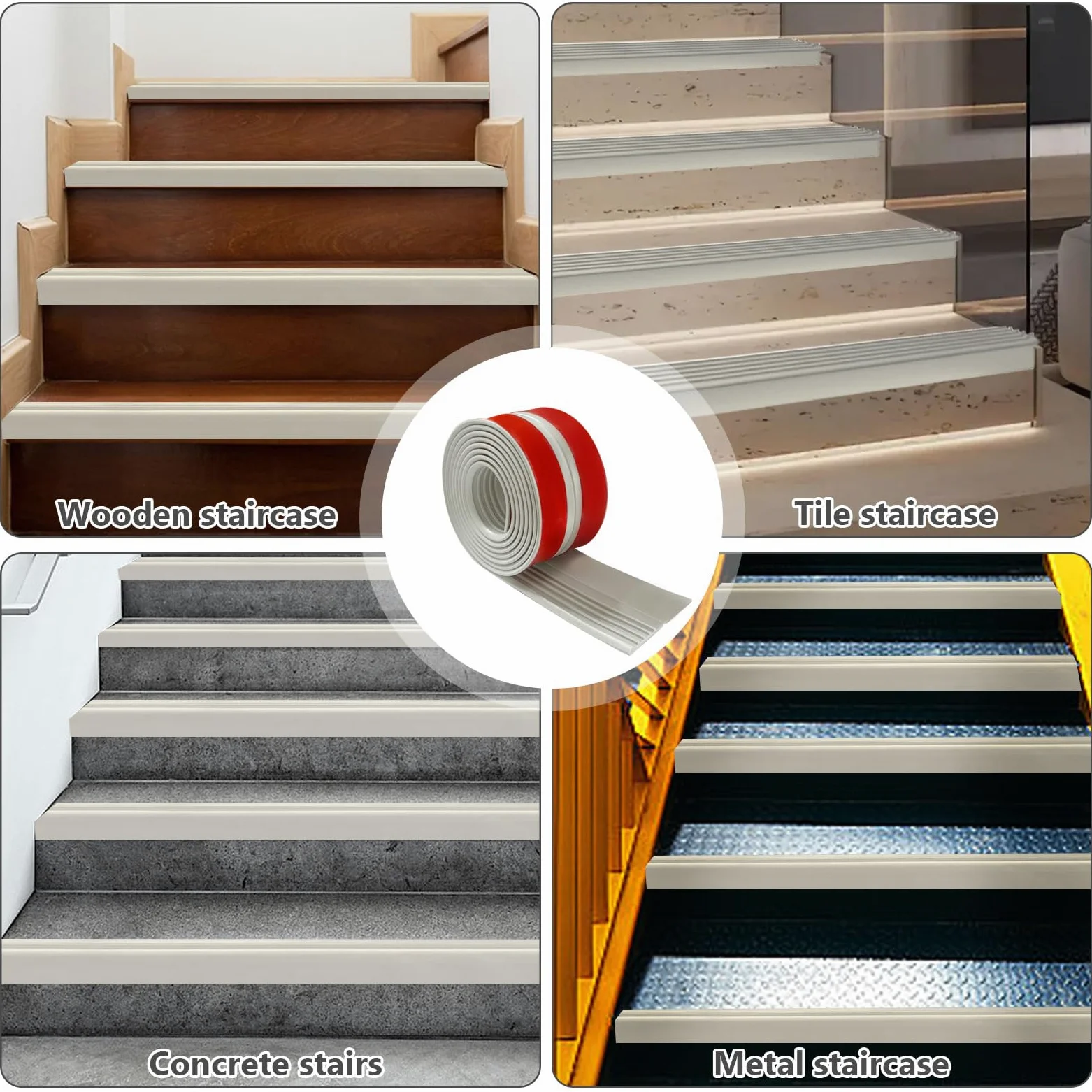 Perfil de borde de escalera autoadhesivo, 500x9.5cm de PVC, perfil de protección para escaleras, antideslizante, impermeable, en forma de L, para exteriores e interiores