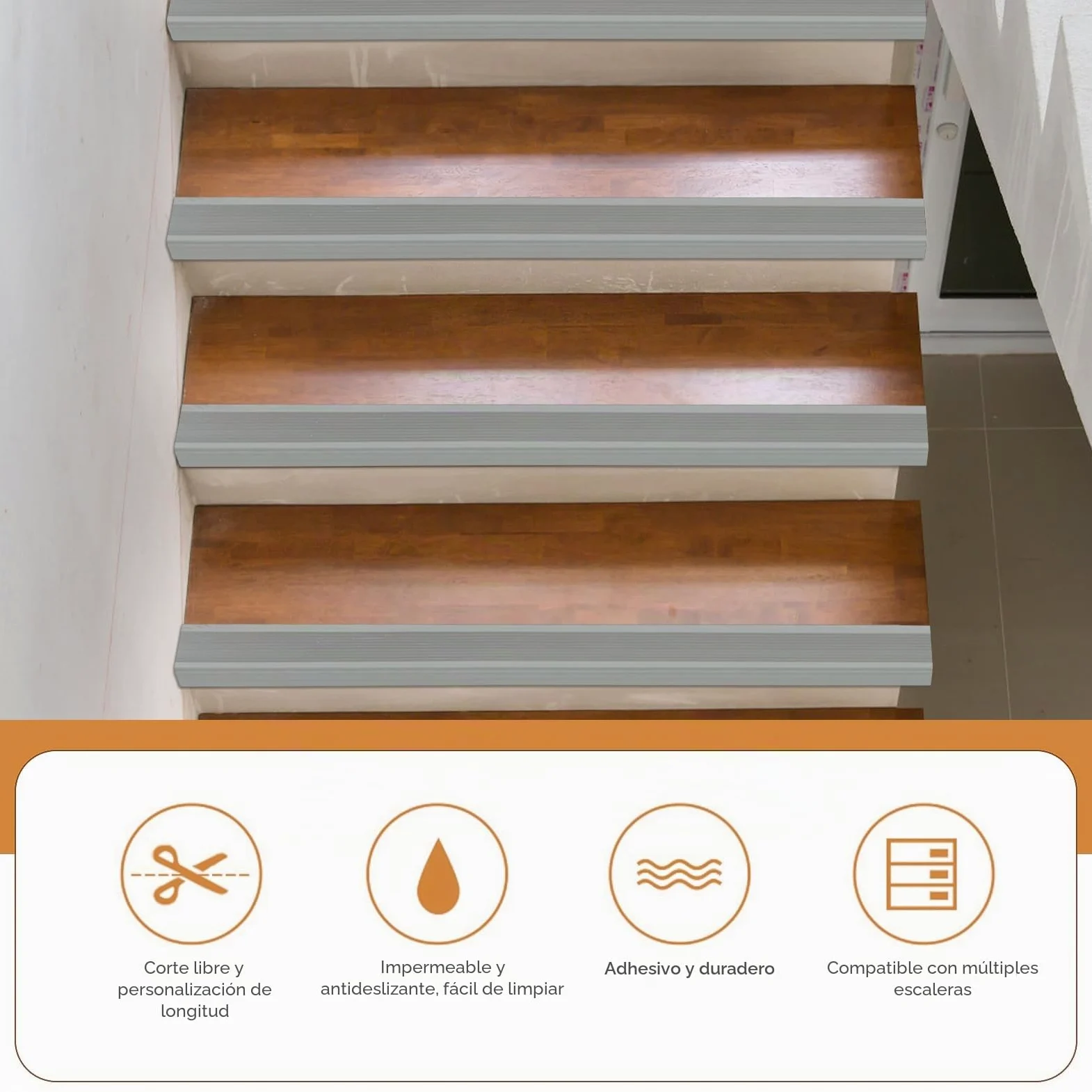5 metros/10 metros Perfil antideslizante para escaleras, perfil autoadhesivo para escalones, flexible tira de borde de PVC para escalones de goma, cinta de borde para escaleras para interior y