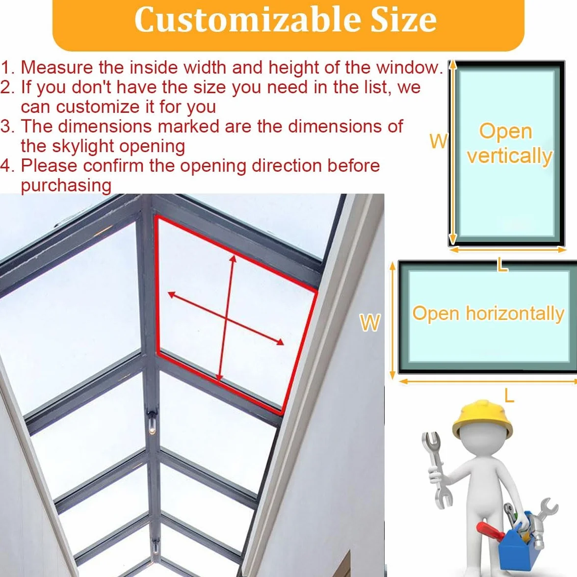 Ventana de tejado personalizable con apertura eléctrica, vidrio templado de doble capa, elevación a gas, control remoto y sensor de lluvia, para invernaderos, sótanos, áticos(Gray,LxW 60x70cm/23.6x27.
