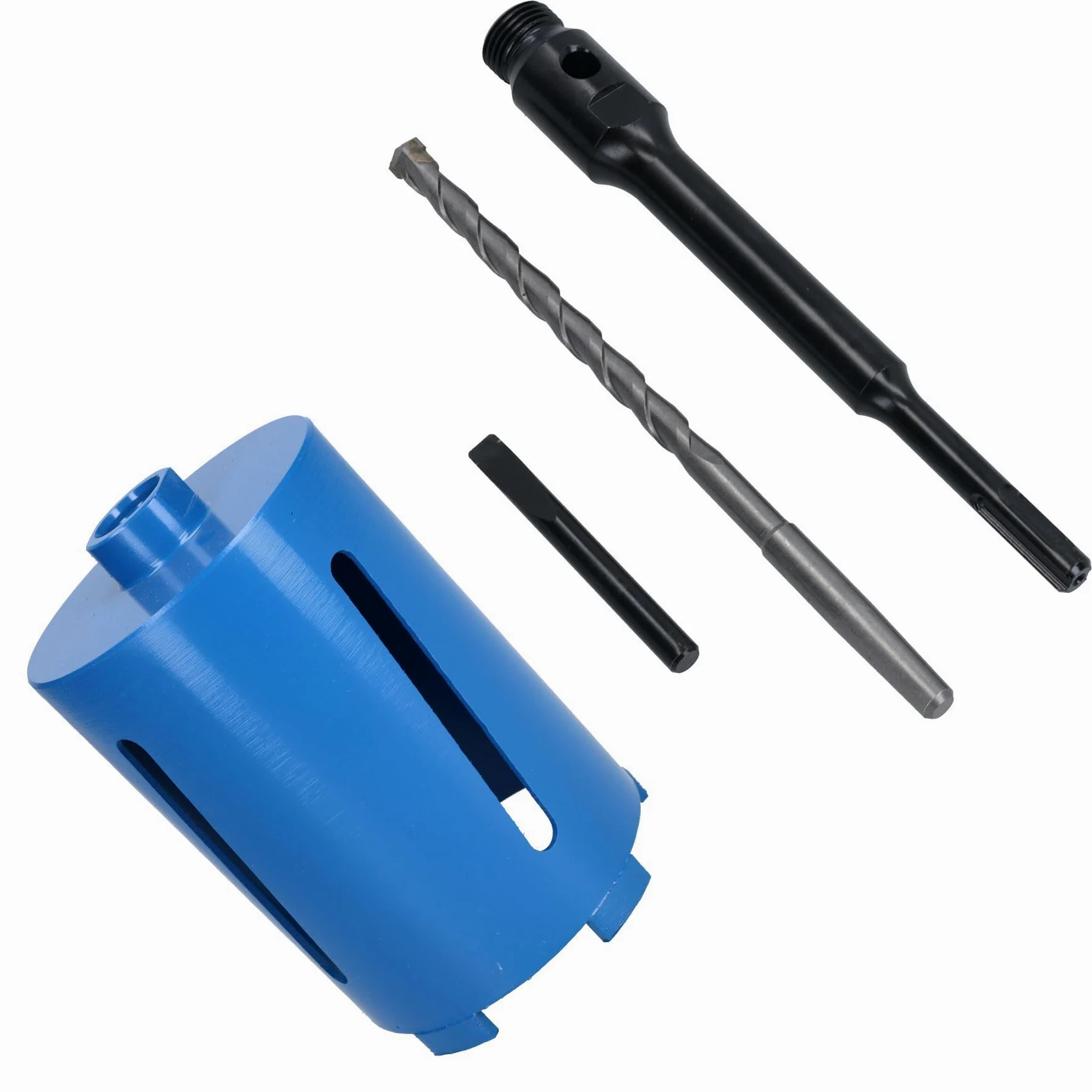 Cortador de taladro de núcleo de diamante seco de 107 mm x 150 mm con guía de eje BSP SDS de 1,27 cm