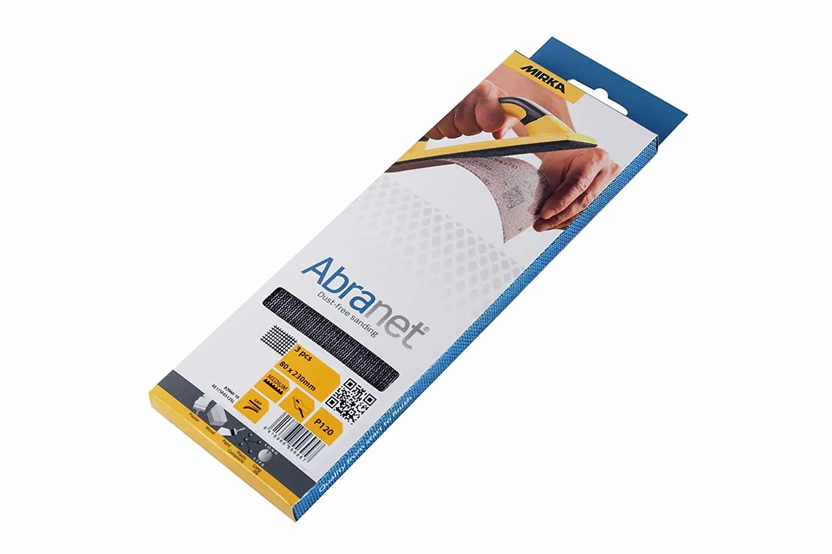 Mirka Abranet tiras de lijado de malla 80x230mm / hojas de lijado con cierre adhesivo/grano P120 / 3 piezas / AE175F0312SL / para el lijado sin polvo de madera, masilla, barniz, plásticos