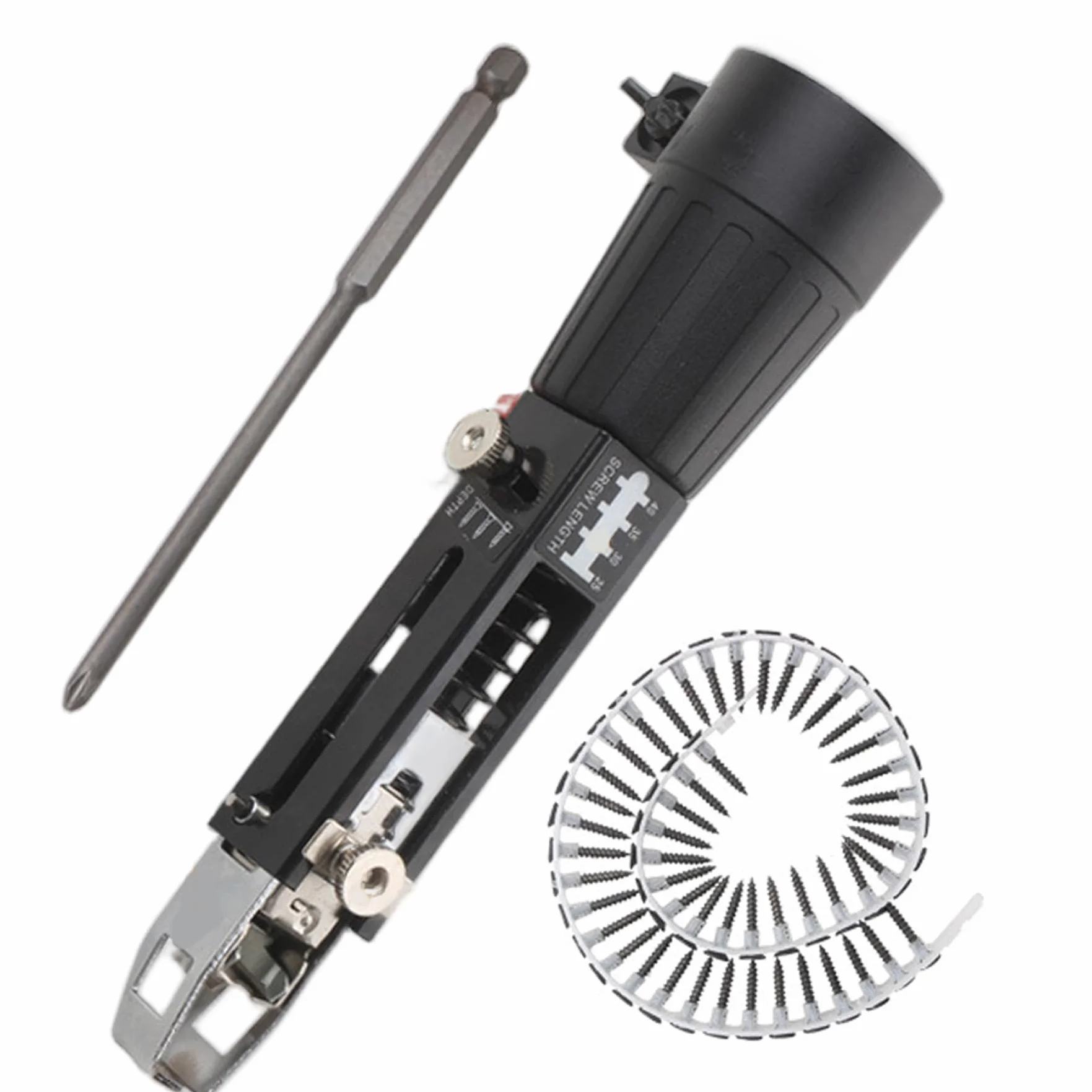 Pistola de tornillos en tiras, accesorio de pistola de tornillos para paneles de yeso, taladro eléctrico en tiras automático, equipo de apriete de clavos, herramienta de carpintería para entusiastas