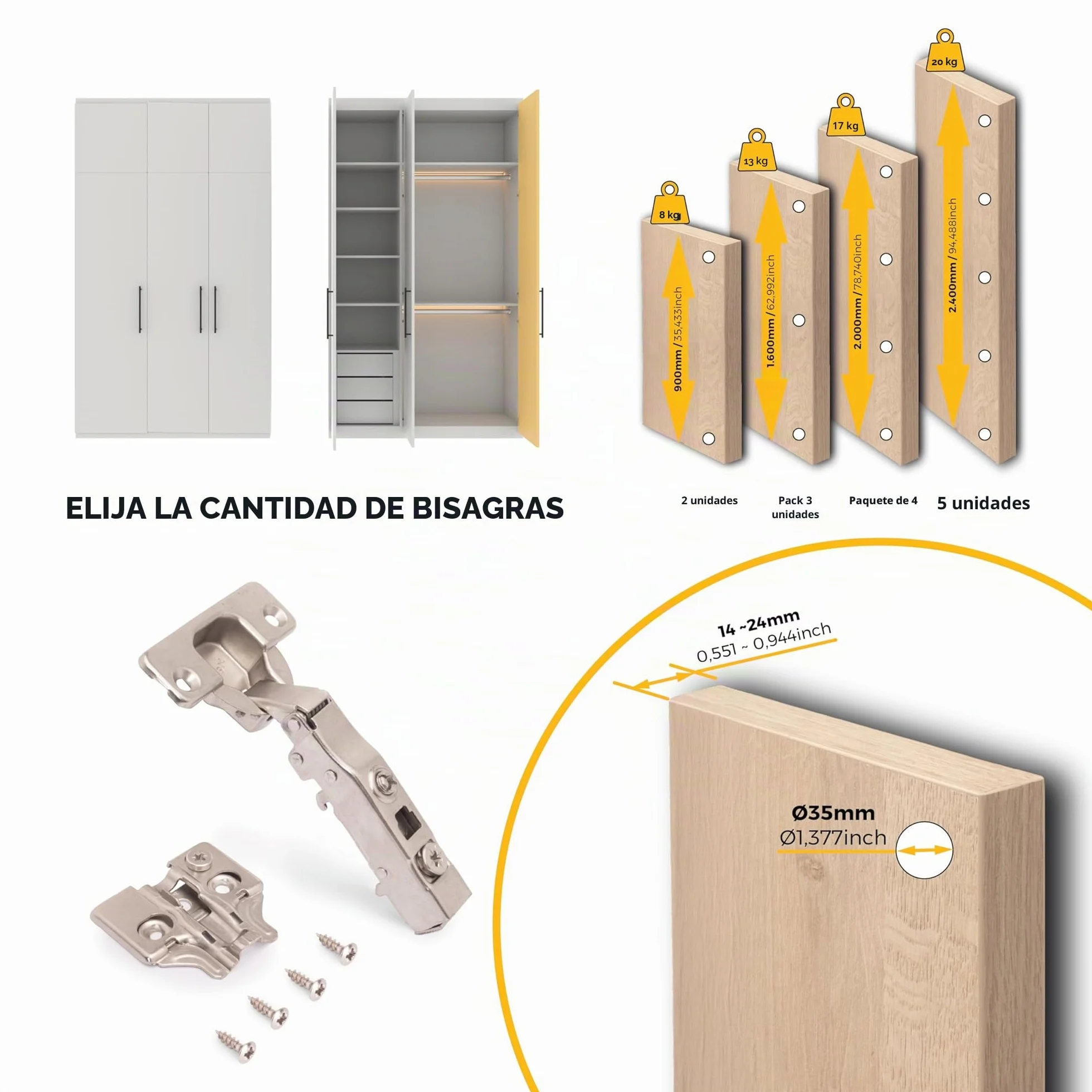 Emuca Bisagras Rectas X91N Acero Niquelado Apertura 105º Lote 20
