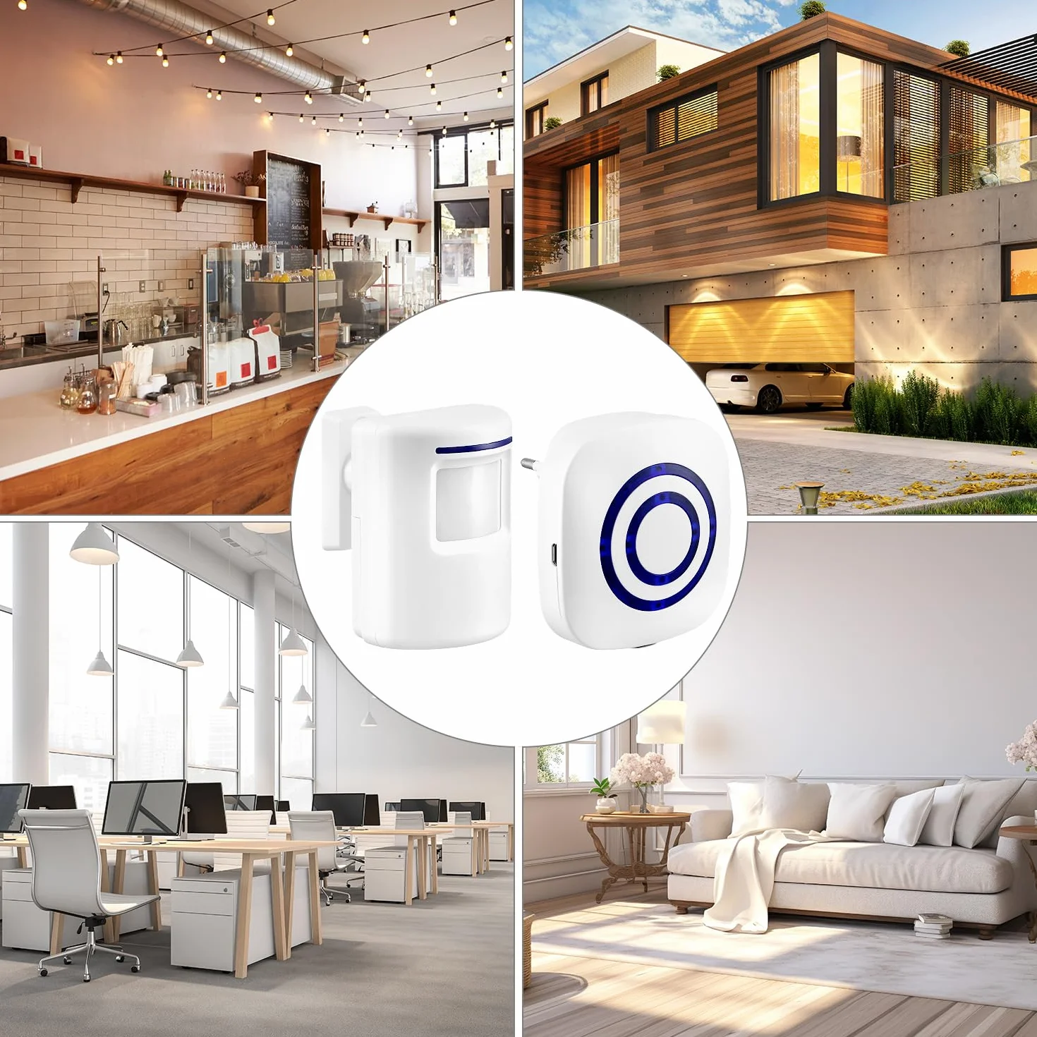 QWORK Detector de Presencia Inalámbrico con Sensor PIR, Timbre con 1 Receptor, 38 Tonos, 3 Niveles de Volumen, Rango 70m
