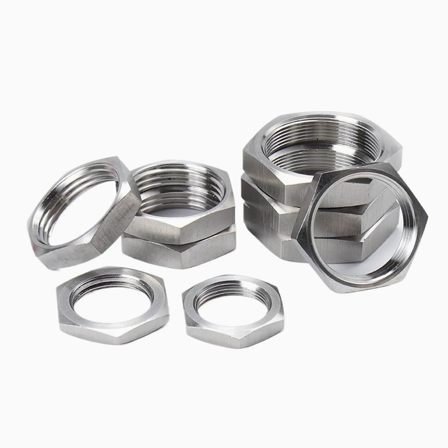 Tuerca, 10 Piezas, Rosca Hembra NPT de 1/4", Tuerca Seguridad Hexagonal, Accesorio for tubería Acero Inoxidable 304, Delgada