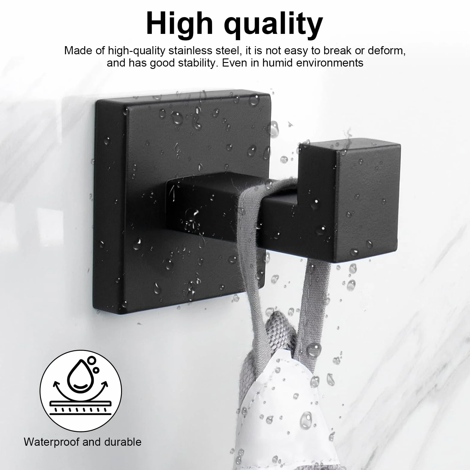 TIANLIN 3 Piezas Colgador Toalla Baño Acero Inoxidable Negro Ganchos Pared Cuadrado