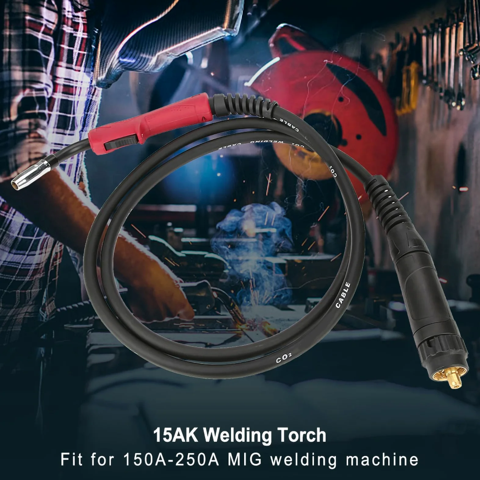 Akozon Soldadura MIG 180A 15AK con Cable Conector Europeo, Diseño Resistente Al Calor y Refrigerado por Aire, de Goma Ergonómico para Máquinas de Soldar 150A 250A