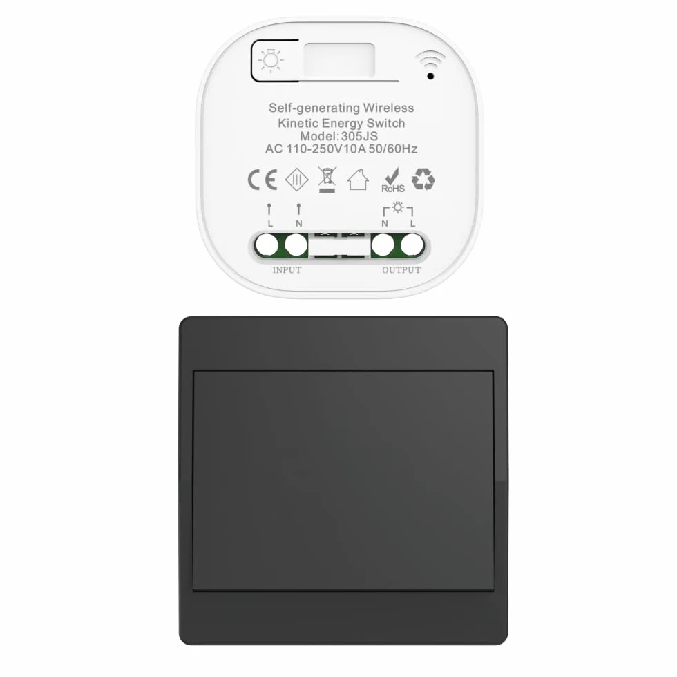interruptor inalámbrico cinético negro RF interruptores inalámbricos de control simple y doble sin batería mando a distancia radio interruptor inalámbrico (Negro 1Gang 1V1 EU)