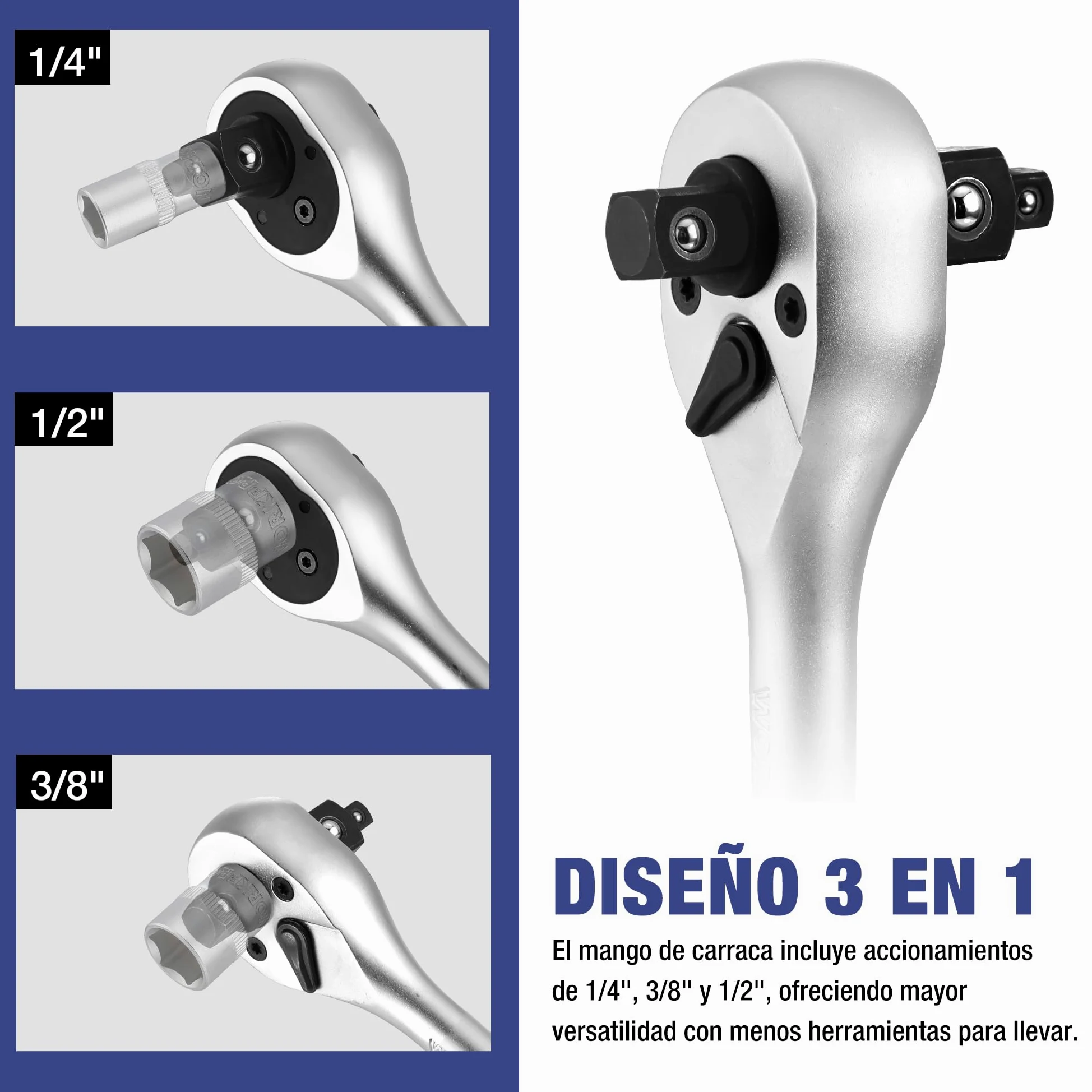 WORKPRO Caja Herramientas, Juego de Llaves de Vaso de 22 Piezas con Mango de Trinquete, Llave de Carraca de 1/4”, 3/8”, 1/2”, Llaves de Vaso Métricas de Acero C-V con Barras de Extensión, con Estuche