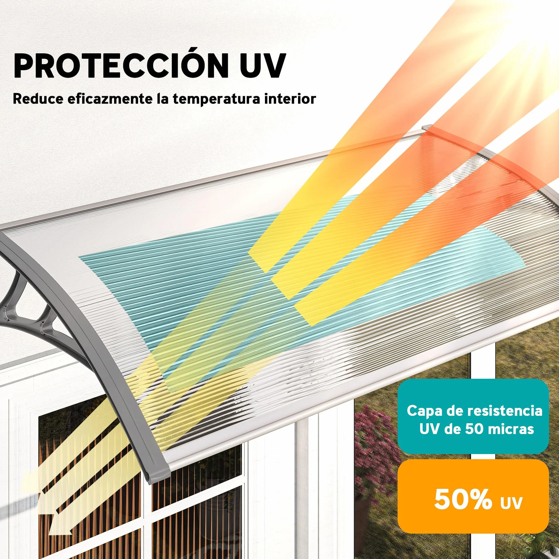 Outsunny Marquesina Exterior 110x60 cm Tejadillo Protección Sol Lluvia Policarbonato Soportes PP Regleta Aluminio Gris Transparente