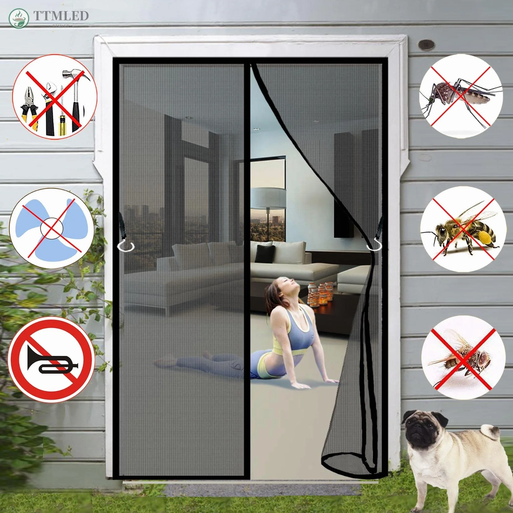 Pantalla Mosquitera Universal 40x150cm Malla Lavable Ajustable Gris