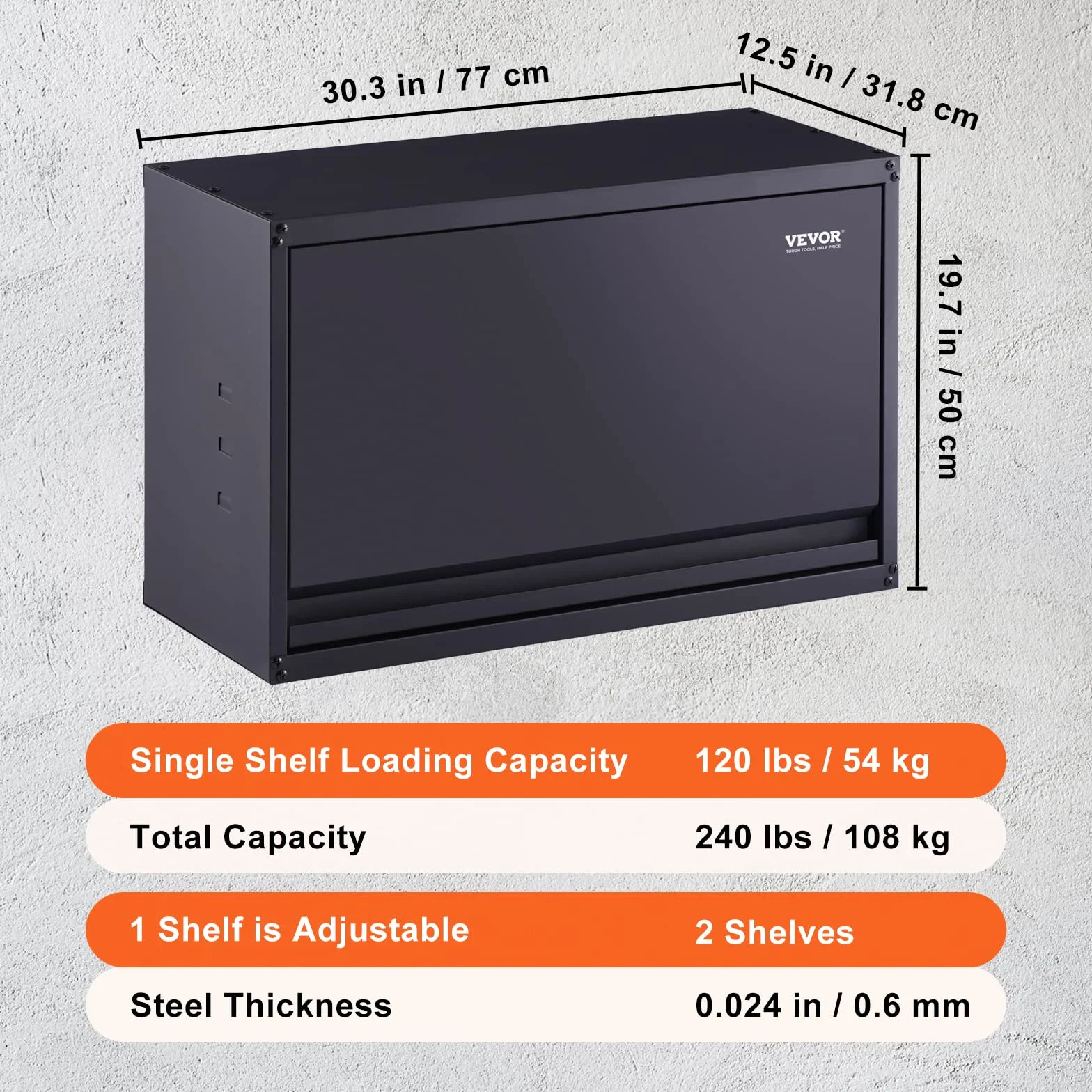 VEVOR Gabinete de Almacenamiento para Garaje Armario de Herramientas de Metal Montado en Pared, 54 kg por Estante