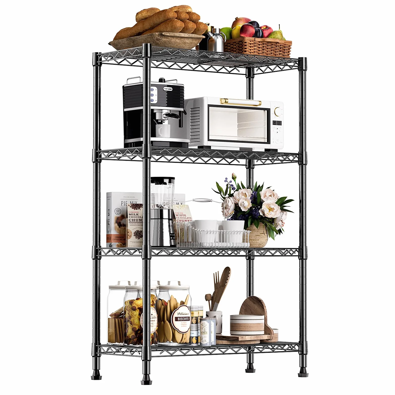 M MZG Estantería Metálica de 4 Nivele, Capacidad de Carga de 454 kg, Baldas Ajustables, para Garaje, Trastero, Lavandería y Cocina,Estudio,Negros, 35 x 60 x 135,8 cm