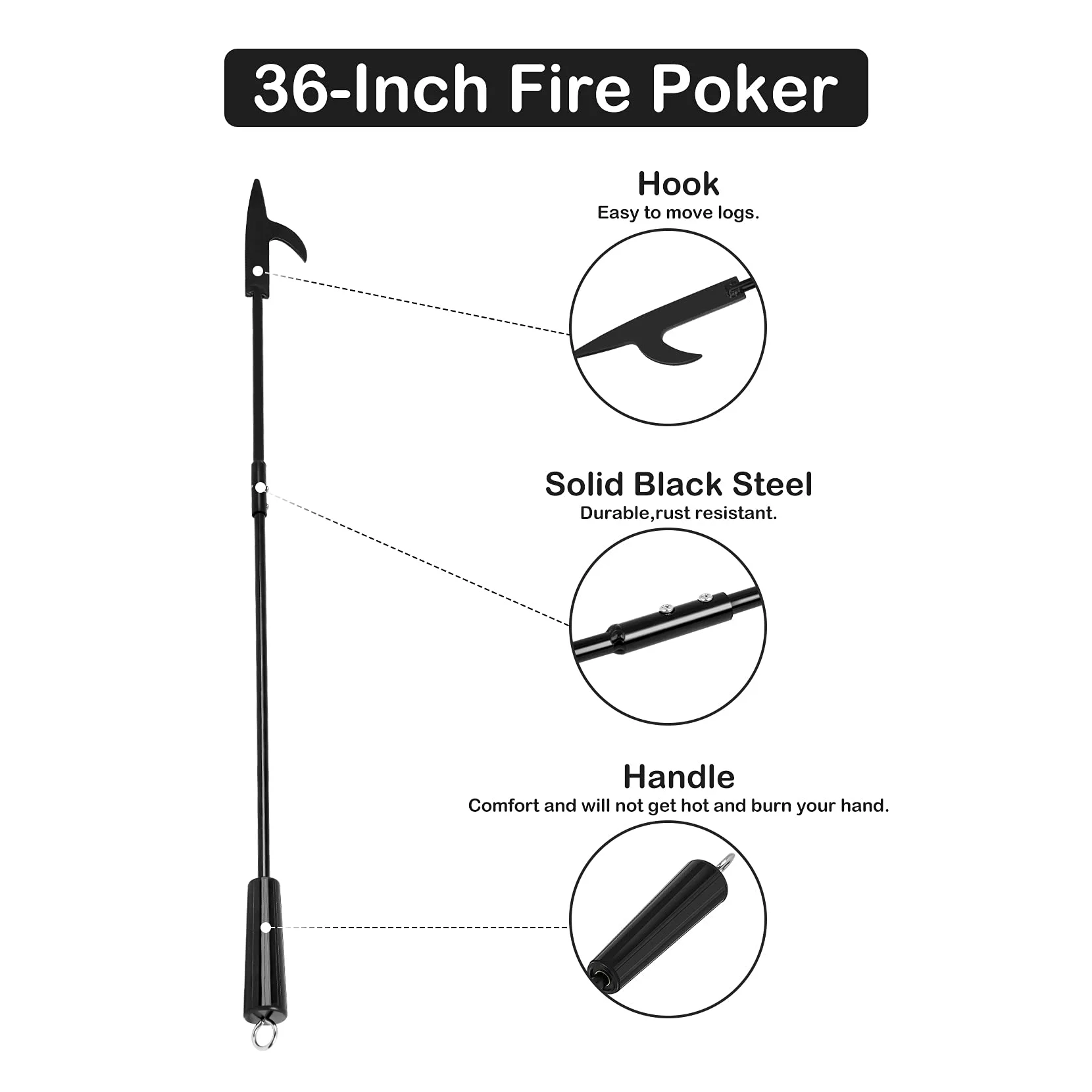 onlyfire Solo Fuego 91.5cm Steel Fireplace Poker