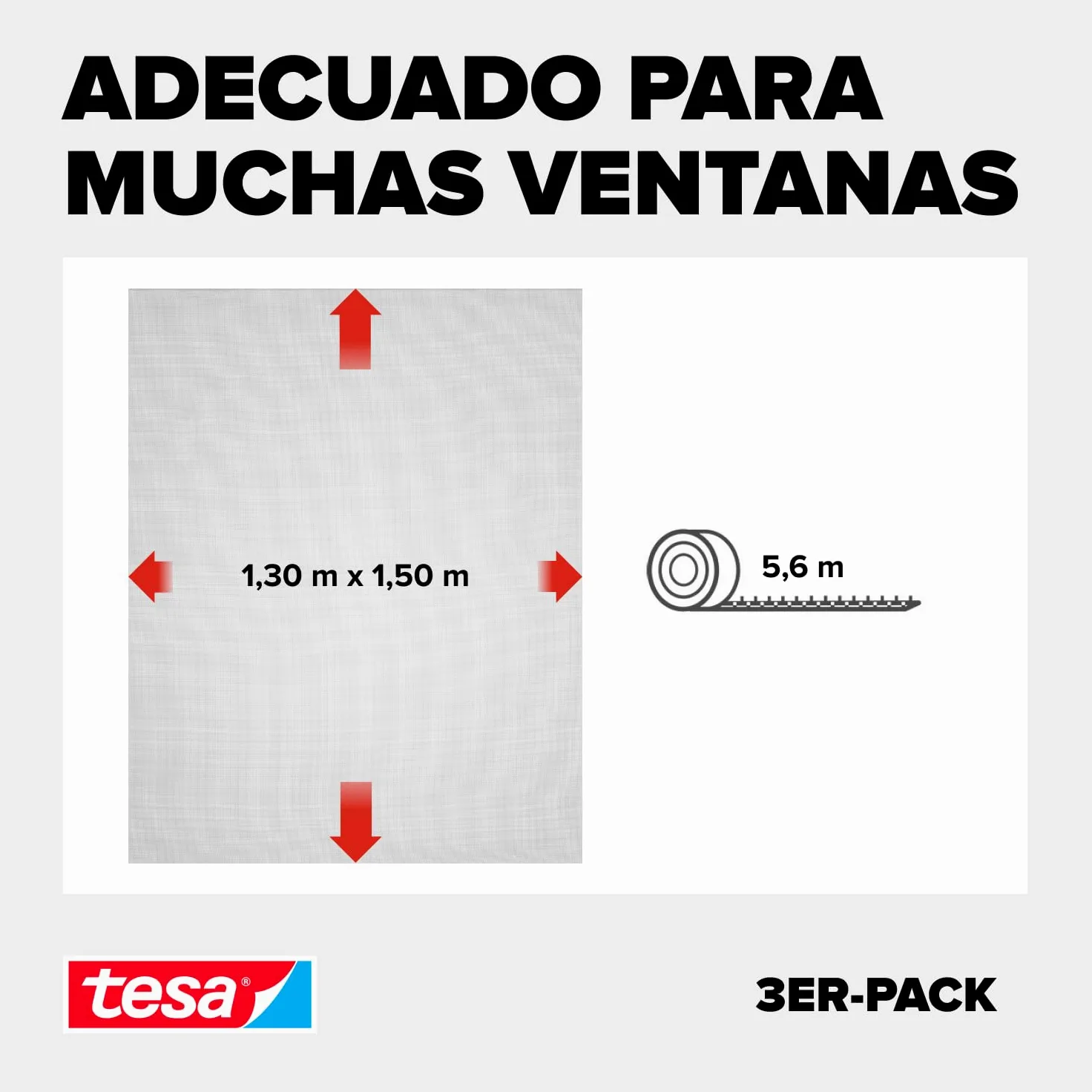 tesa INSECT STOP H&L Fly Screen for Window - mosquitera con cinta autoadhesiva, corte a medida, sin taladrar, antracita - 3x 130 x 150 cm