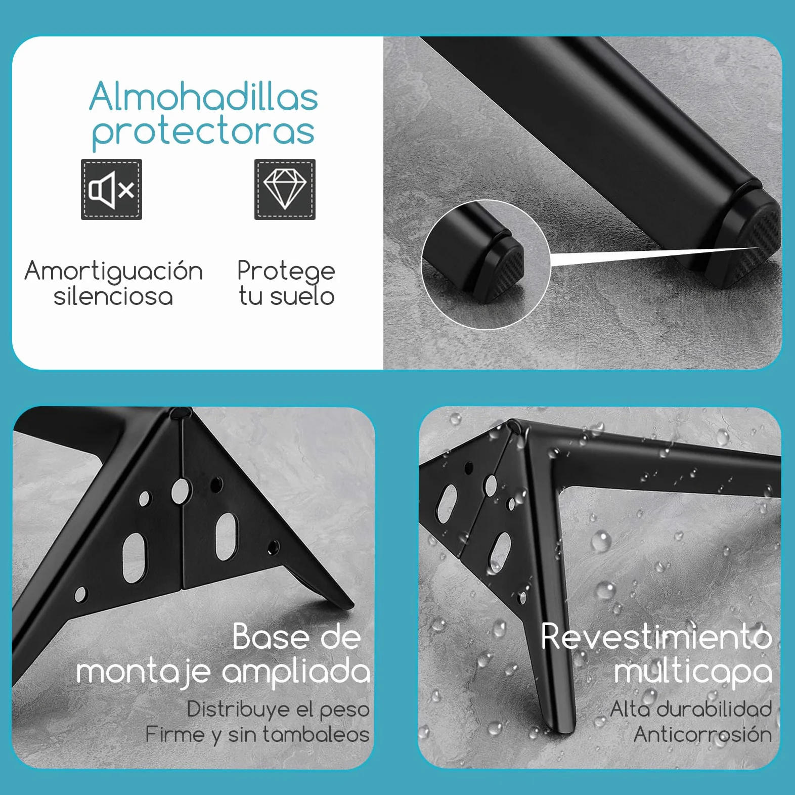 Patas de Mueble 18 cm, Patas de Metal para Muebles Juego de 4 | Patas Cortas Modernas Negras DIY, Soporte Resistente, Reemplazo para Armario, Cómoda, Aparador, Mesita de Noche, Sofá