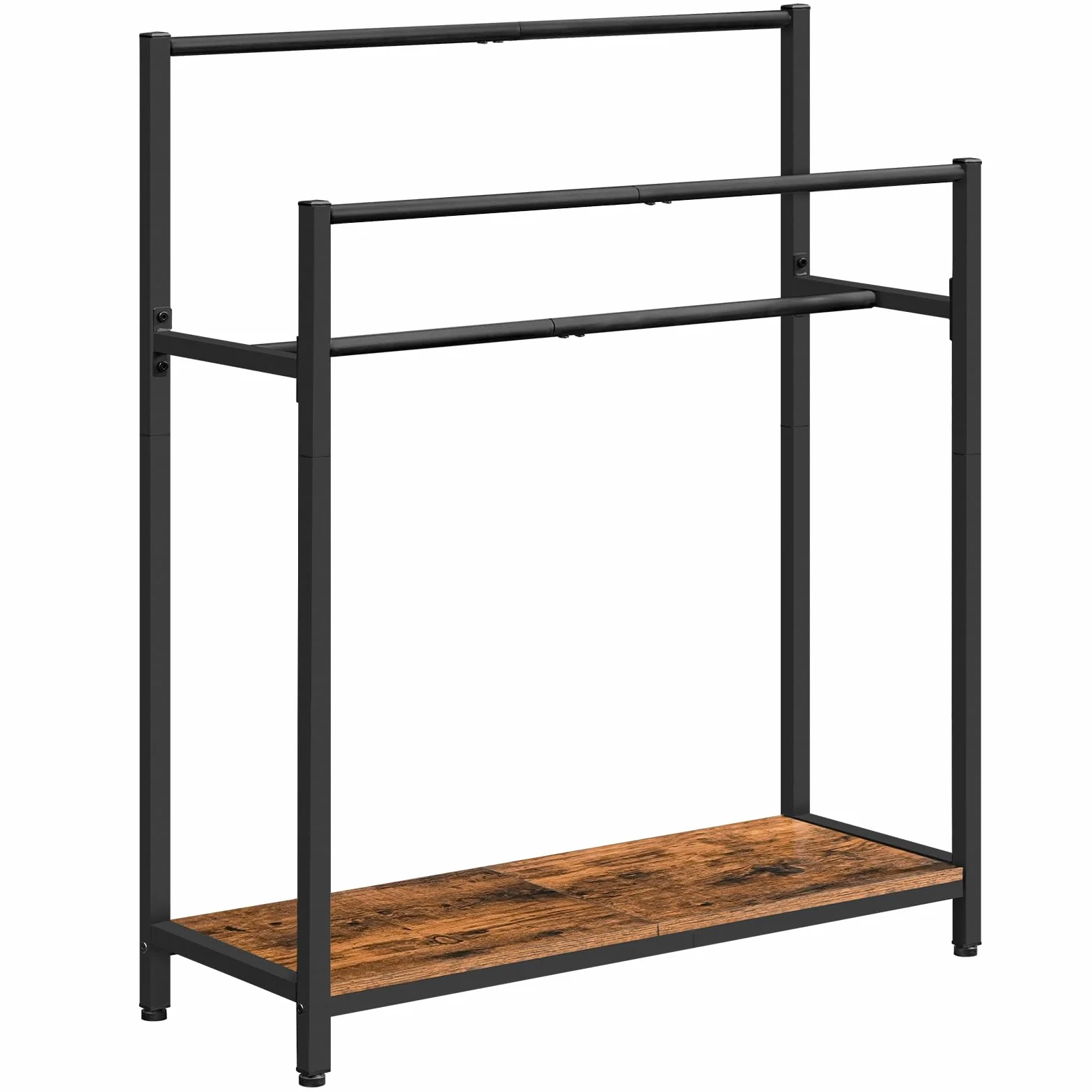 HOOBRO Toallero de Pie 3 Niveles, Soporte para Mantas con Estante, Baño, Exteriores, Negro y Marrón Vintage