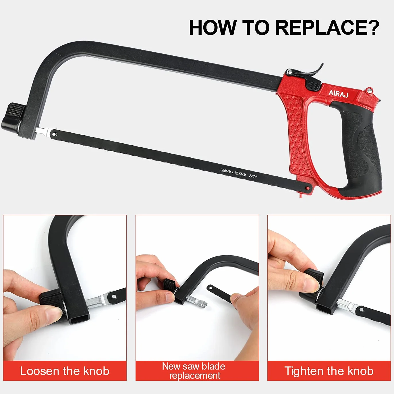 AIRAJ Sierra de Arco Metálica Tres en uno 250MM 300MM 330MM Cortar Madera Metal PVC