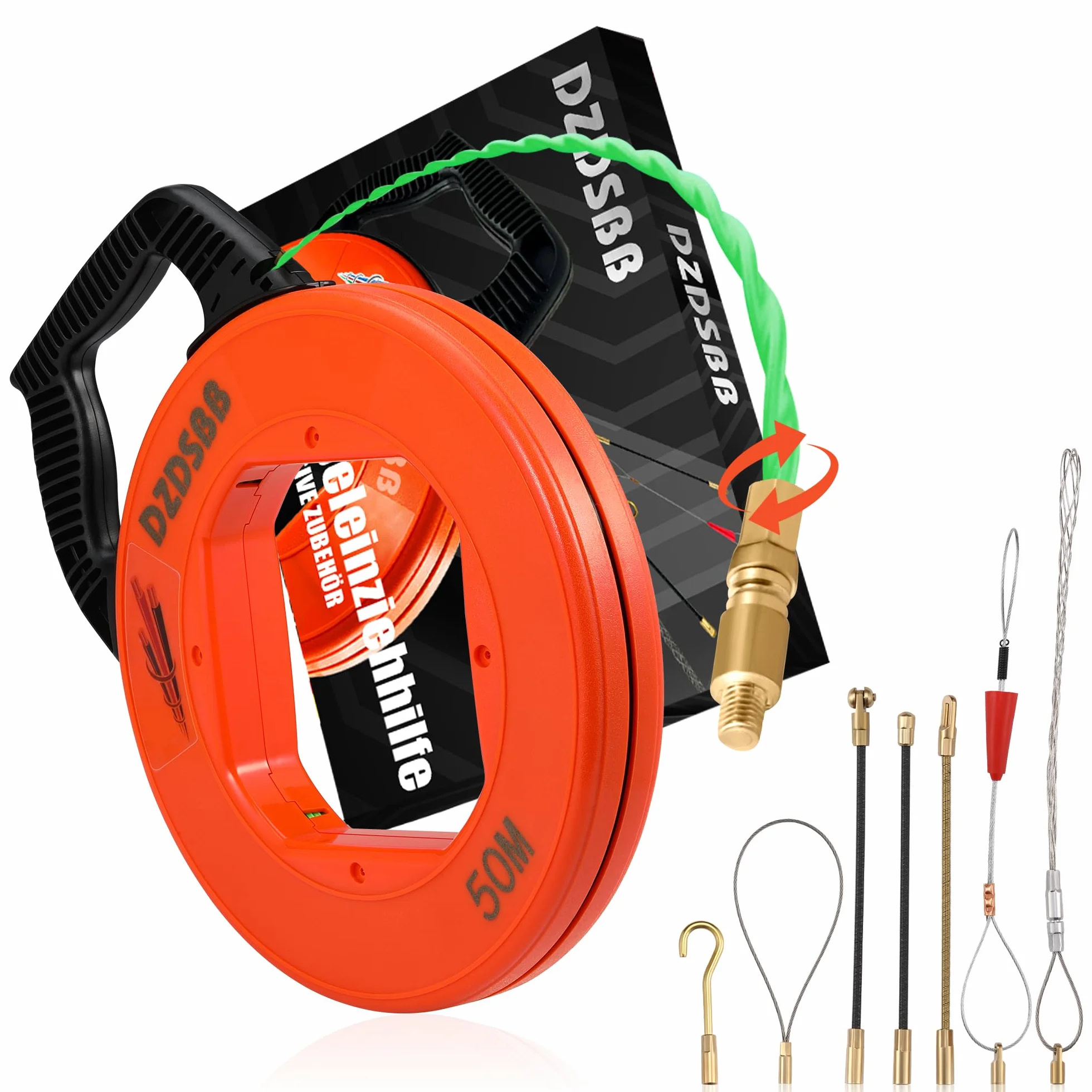 Guia pasacables profesional 50 m 4,5 mm rosca M5 retráctil con carcasa 7 muelles