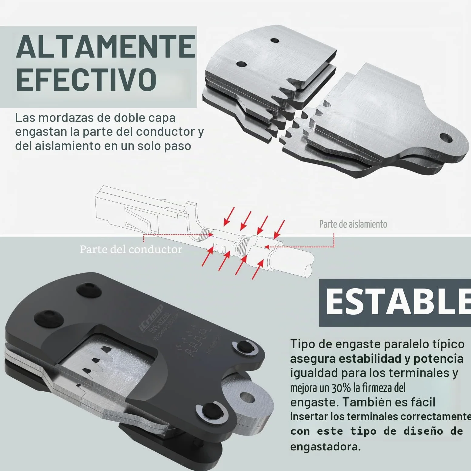 iCrimp IWS-3220M Herramienta de prensado de clavijas con micro conector 0.03-0.52mm² Prensador de trinquete para D-Sub, Trajes de barril abierto Molex, JST, JAE