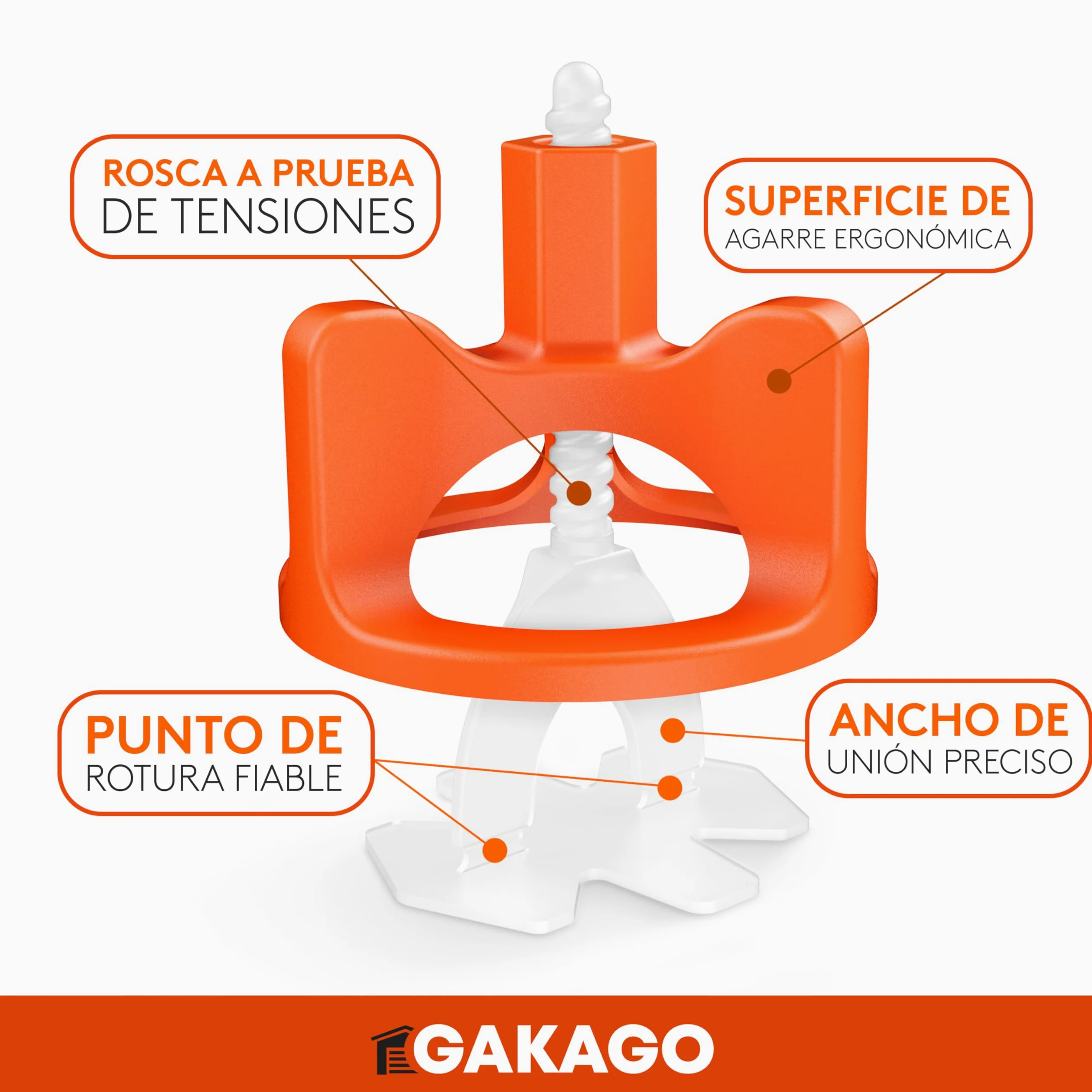 Gakago Sistema de nivelación de baldosas 200 tacos roscados de 2 mm - Ayuda a la colocación para un patrón de juntas perfecto - Gama superior para grosores de baldosa de 3-18 mm