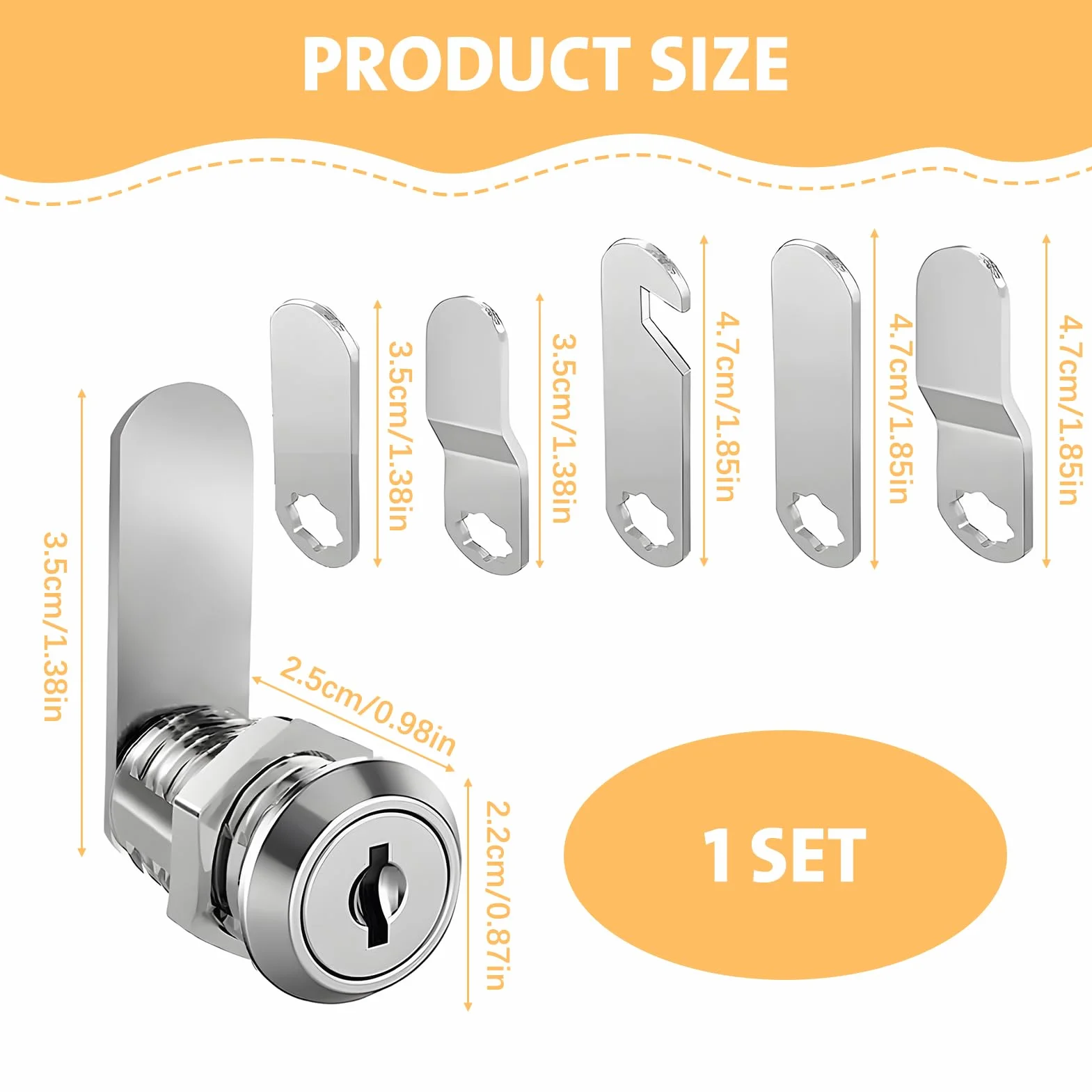 Cerradura de Buzón con 4 Llaves y 5 Placas, Levas 16mm, Diámetro 18mm, para Puertas de Armario