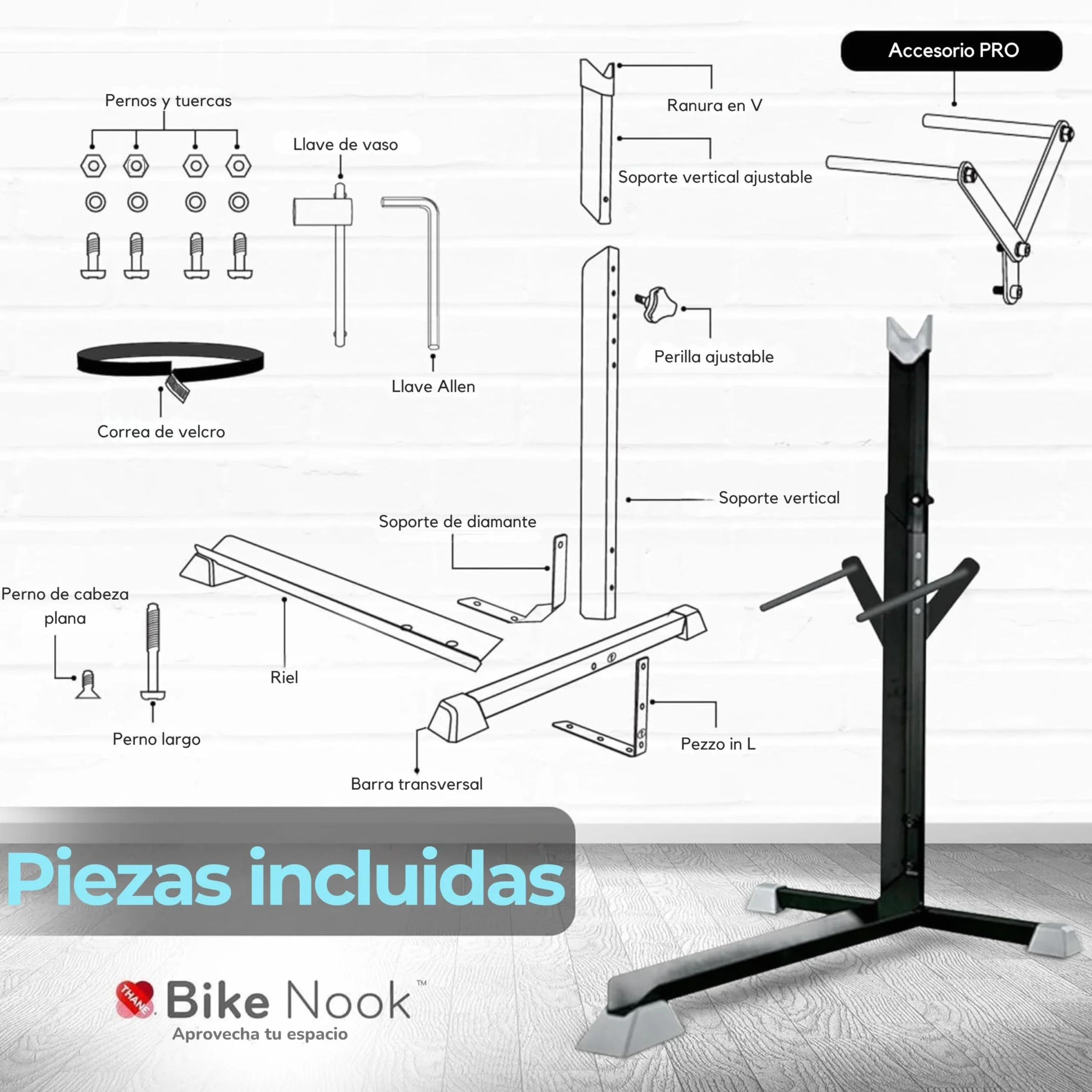 Bike Nook Pro Soporte Vertical De Suelo Para Bicicletas Estante Almacenamiento Interior Garaje Compatible Con Guardabarros Y Cestas Sin Taladros
