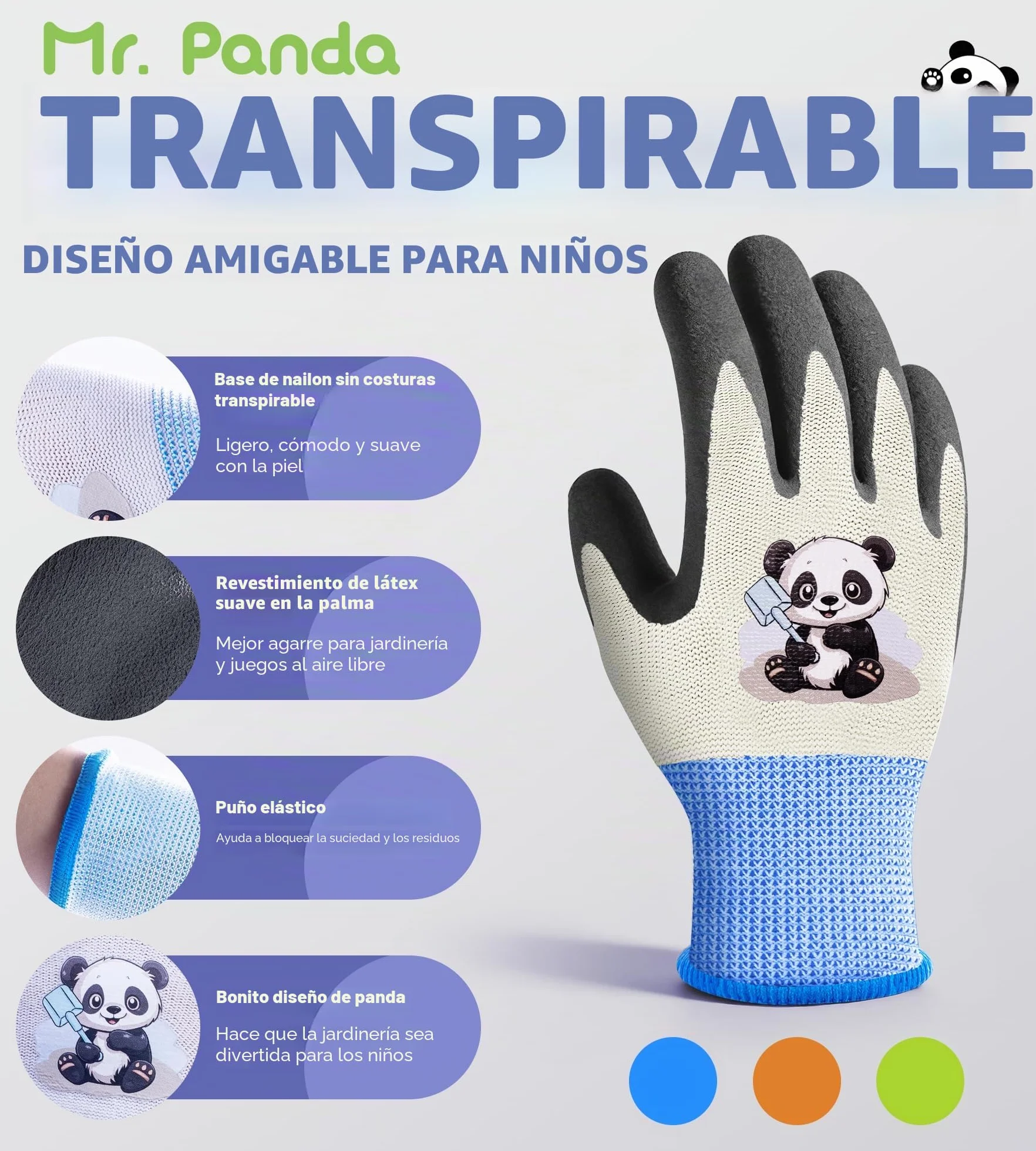 Mr.Panda Guantes de Jardinería para Niños Talla 3/XXXS 2-4 Años