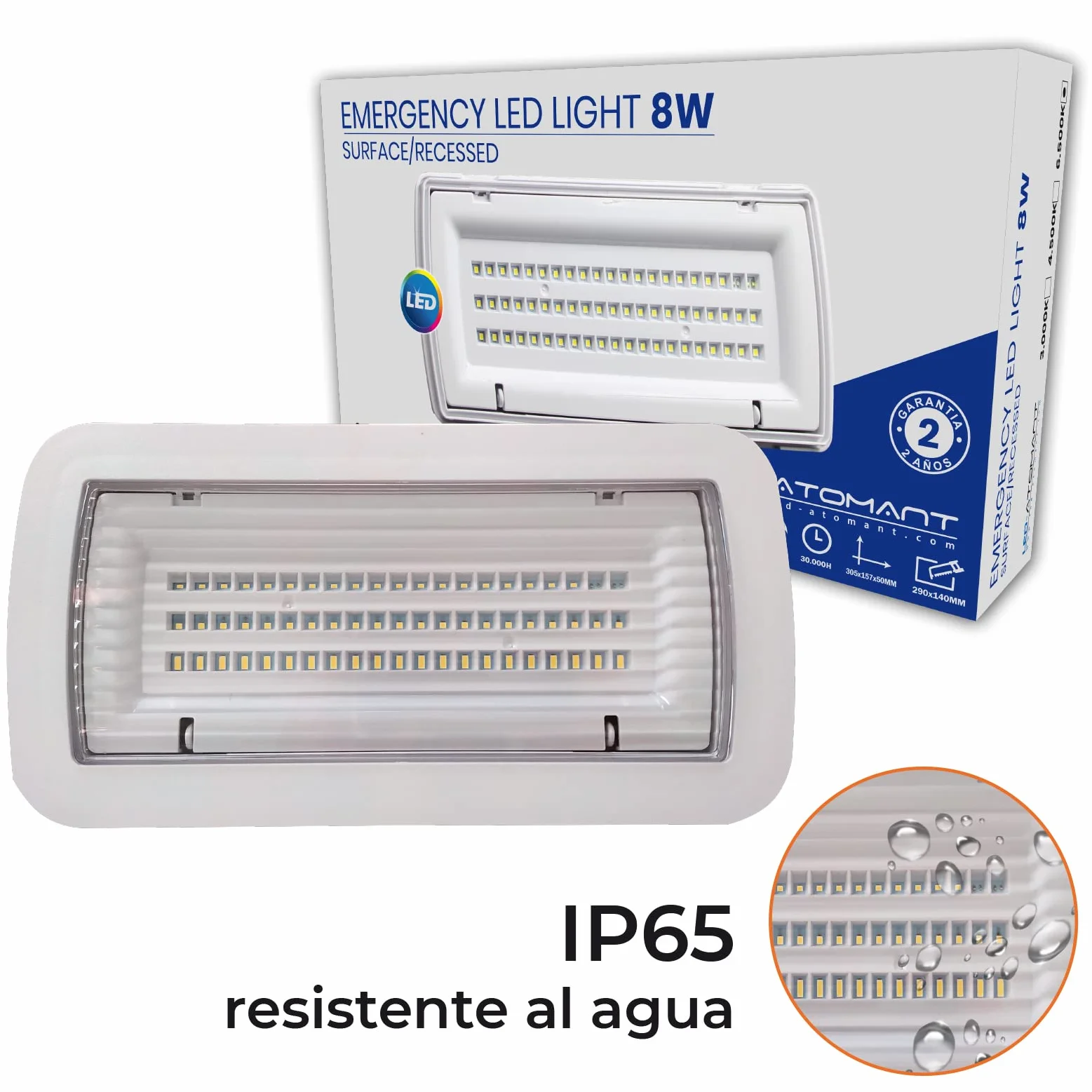 Pack 5x Luz de Emergencia LED Estanca 8W IP65 450 Lumenes 2 Horas Autonomía Impermeable