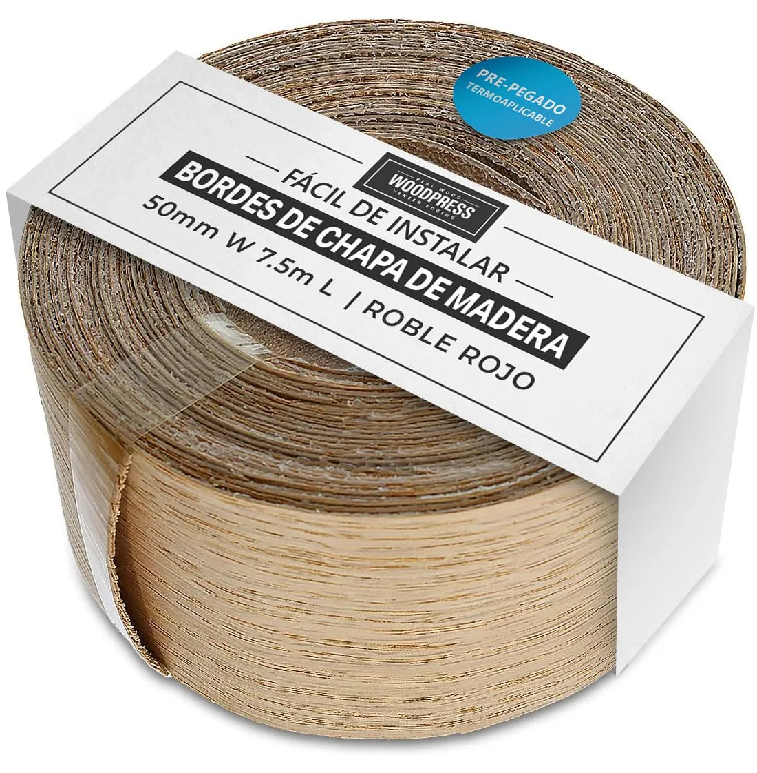 Borde termoadhesivo de roble real de 50 mm - Rollo de 7,5 m - Cinta de chapa de madera prepegada para una fácil aplicación de bricolaje - Cubrirá el borde de un panel de MDF estándar
