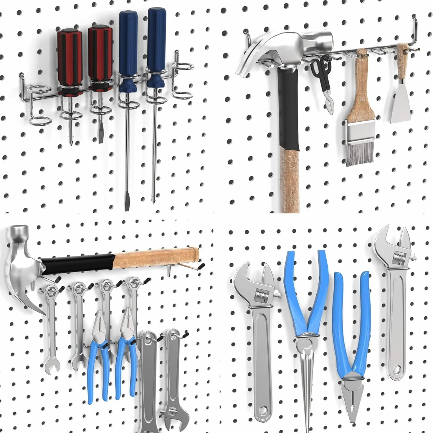 FRIMOONY Variedad de Ganchos para Tablero Perforado, Accesorios para Tablero Perforado, para Organizar Varios Herramientas, 146 Piezas, de las cuales 60 son Cerraduras para Ganchos