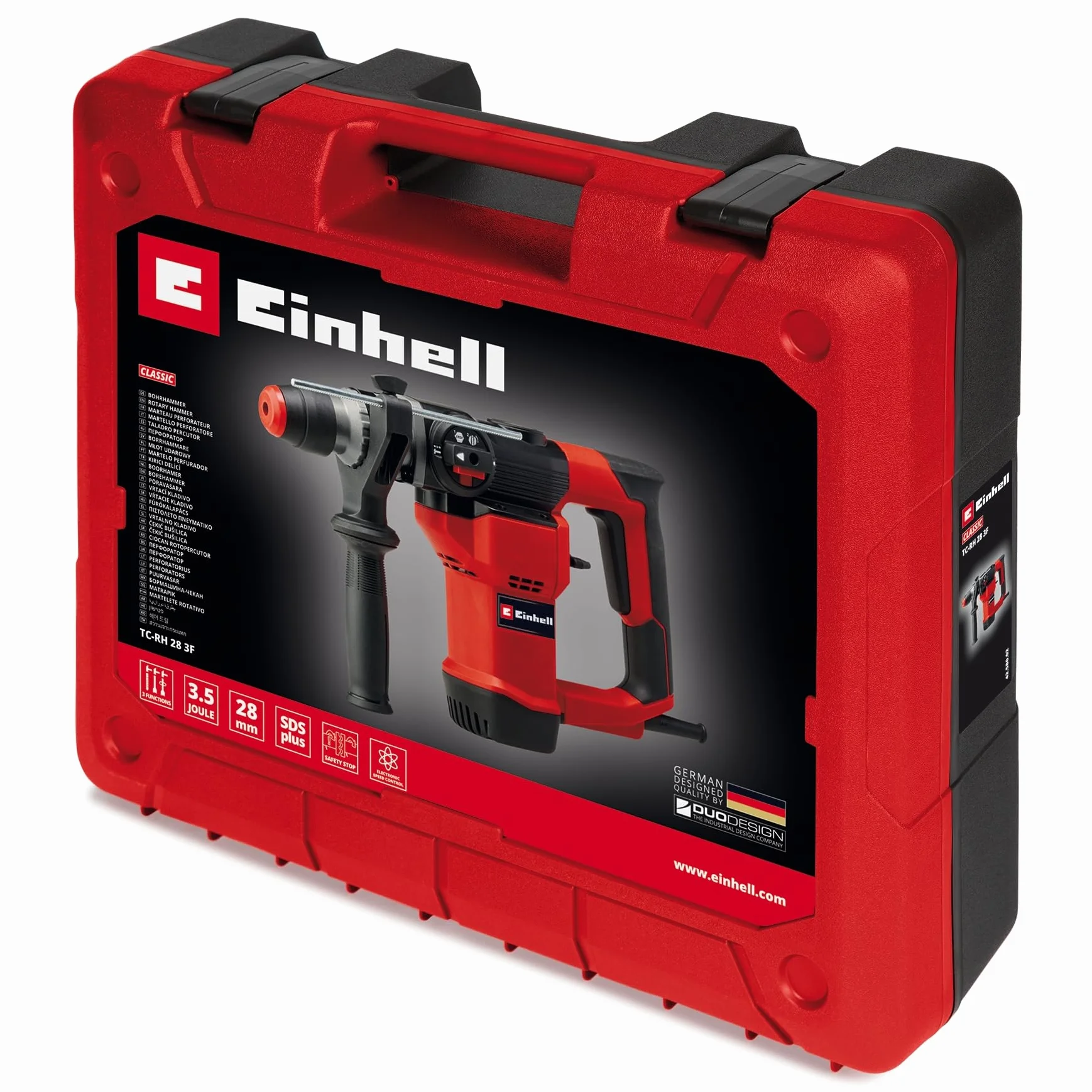 Einhell Martillo perforador TC-RH 28 3F (950 W, 3,5 J, mecanismo percutor neumático, SDS-plus, tope de profundidad, perforación/perforación con percusión/cincelado con fijación, incl. maletín)