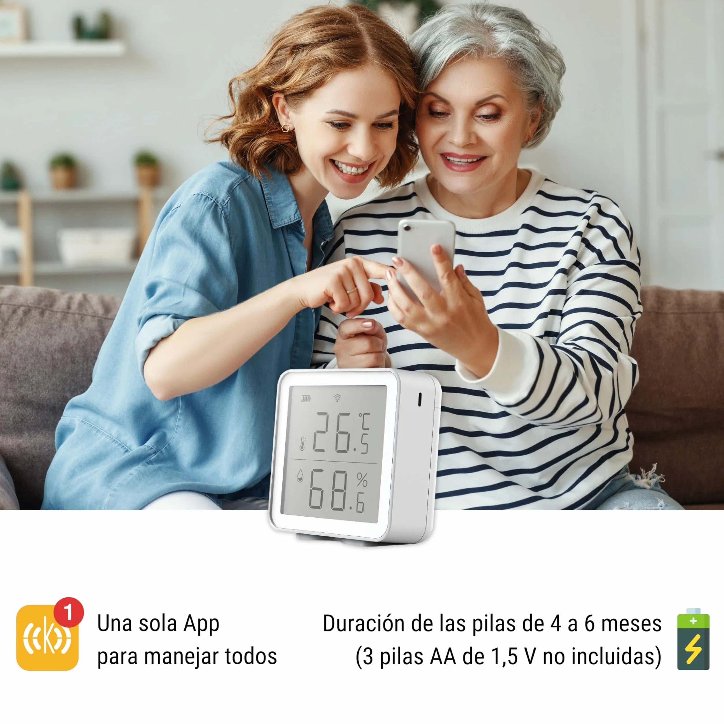 Konyks Termo Termómetro-Higrómetro Wi-Fi compatible Alexa, Google Home,Tuya, programa tareas en segùn que temperaturas