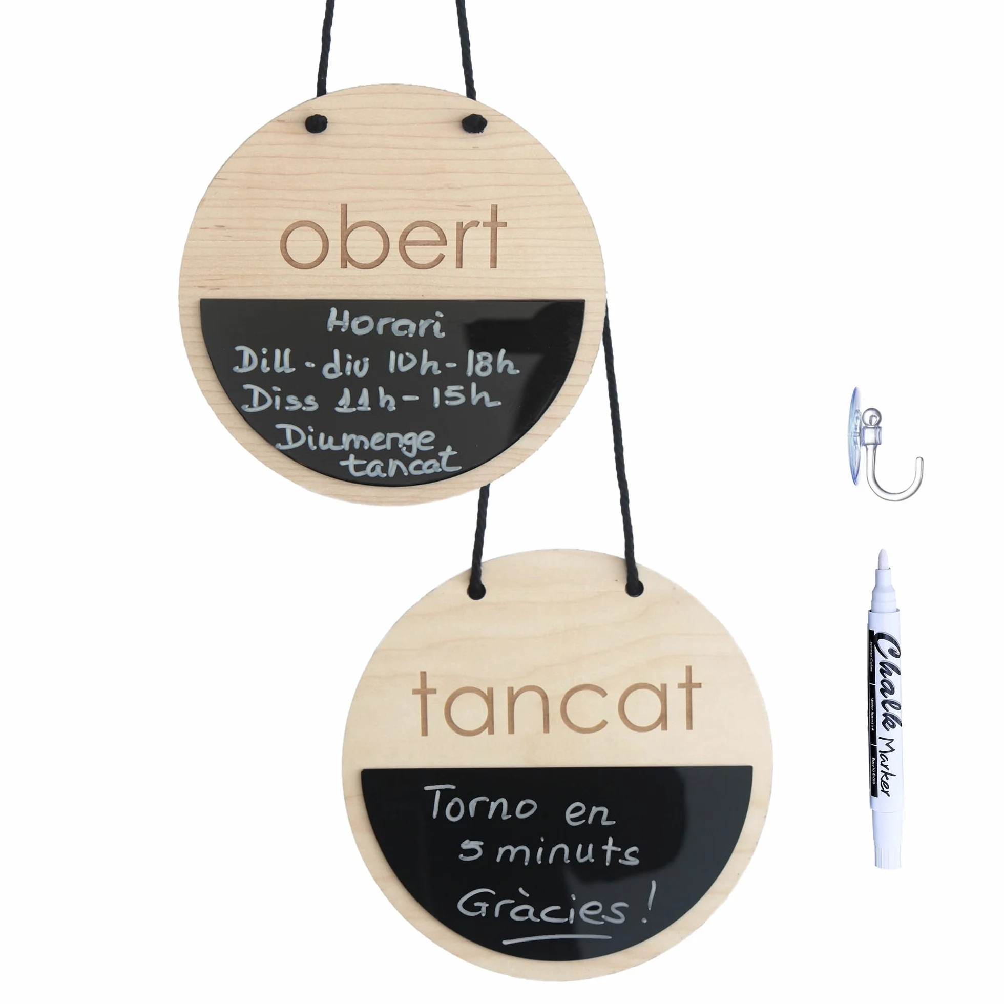 Cartel Obert Tancat con Pizarra para Tiendas, Negocios, Cartel de Horario Comercial, Fabricado en España
