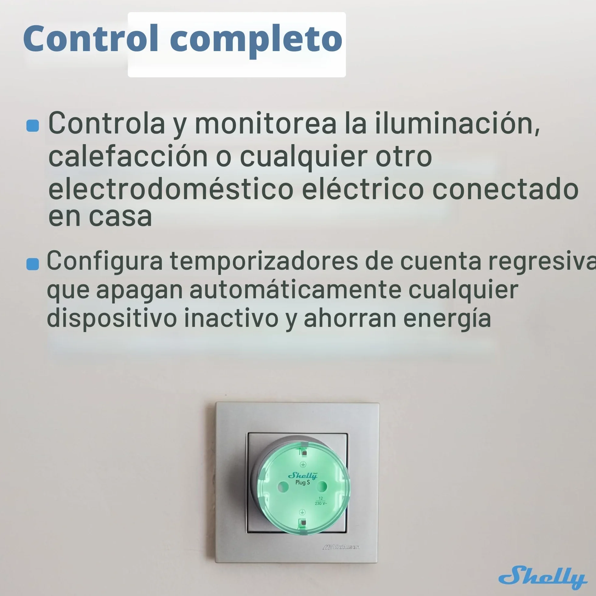 Shelly Plug S MTR Gen3- Blanco, Enchufe Inteligente Wi-Fi con Matter, Con Medidor de Consumo y Indicador LED, Control Remoto por App y por Voz, Alexa, Google Home,SmartThings